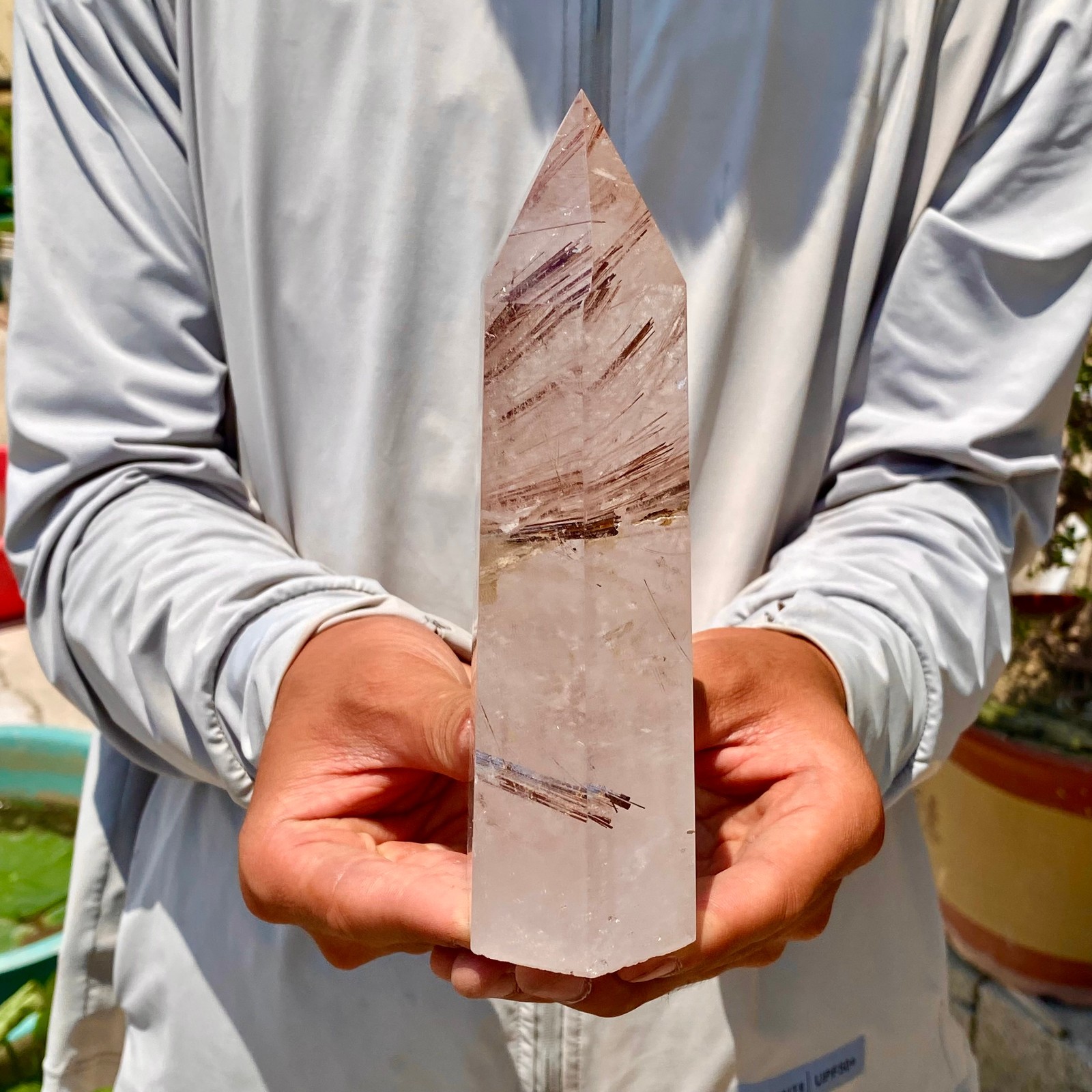 1.9LB Natural copper hematite patterned quartz crystal column crystal specimen
