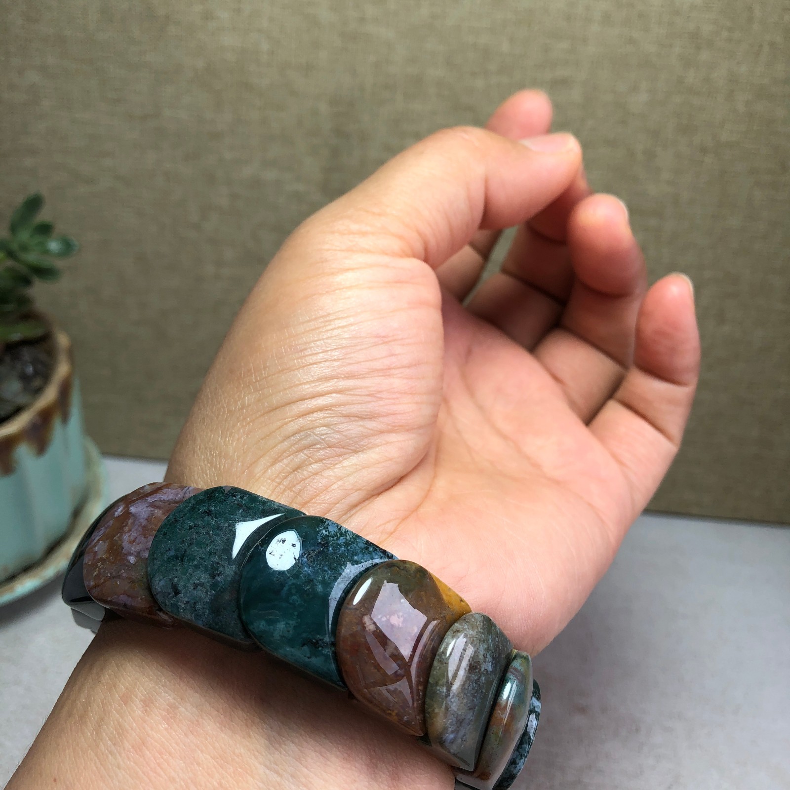 Top Natural Ocean Jasper Stone Bracelet colorful Gemstone Stretch Handmade A6149