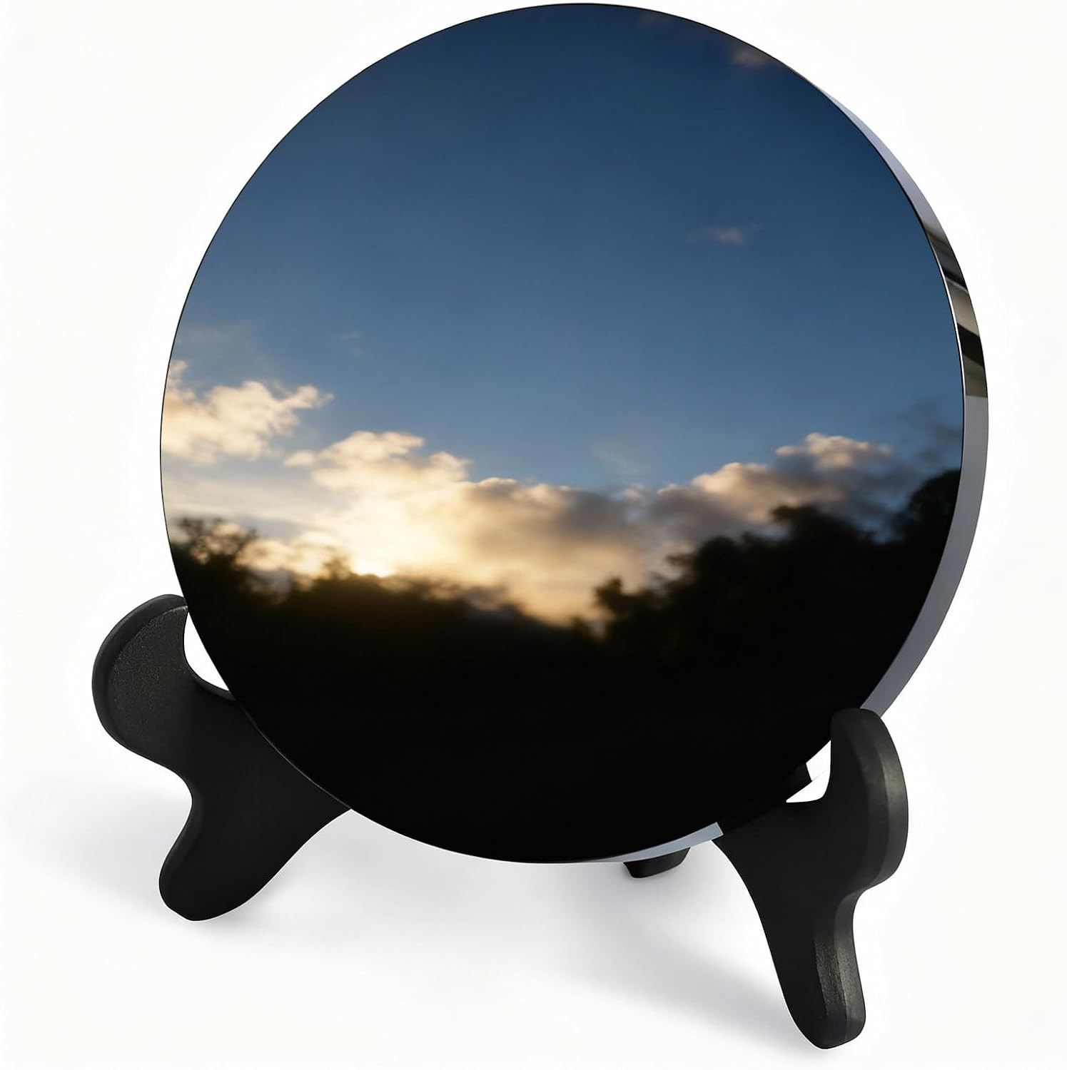 Black Obsidian Scrying Mirror, Black Obsidian Feng Shui Mirror with Stand and St