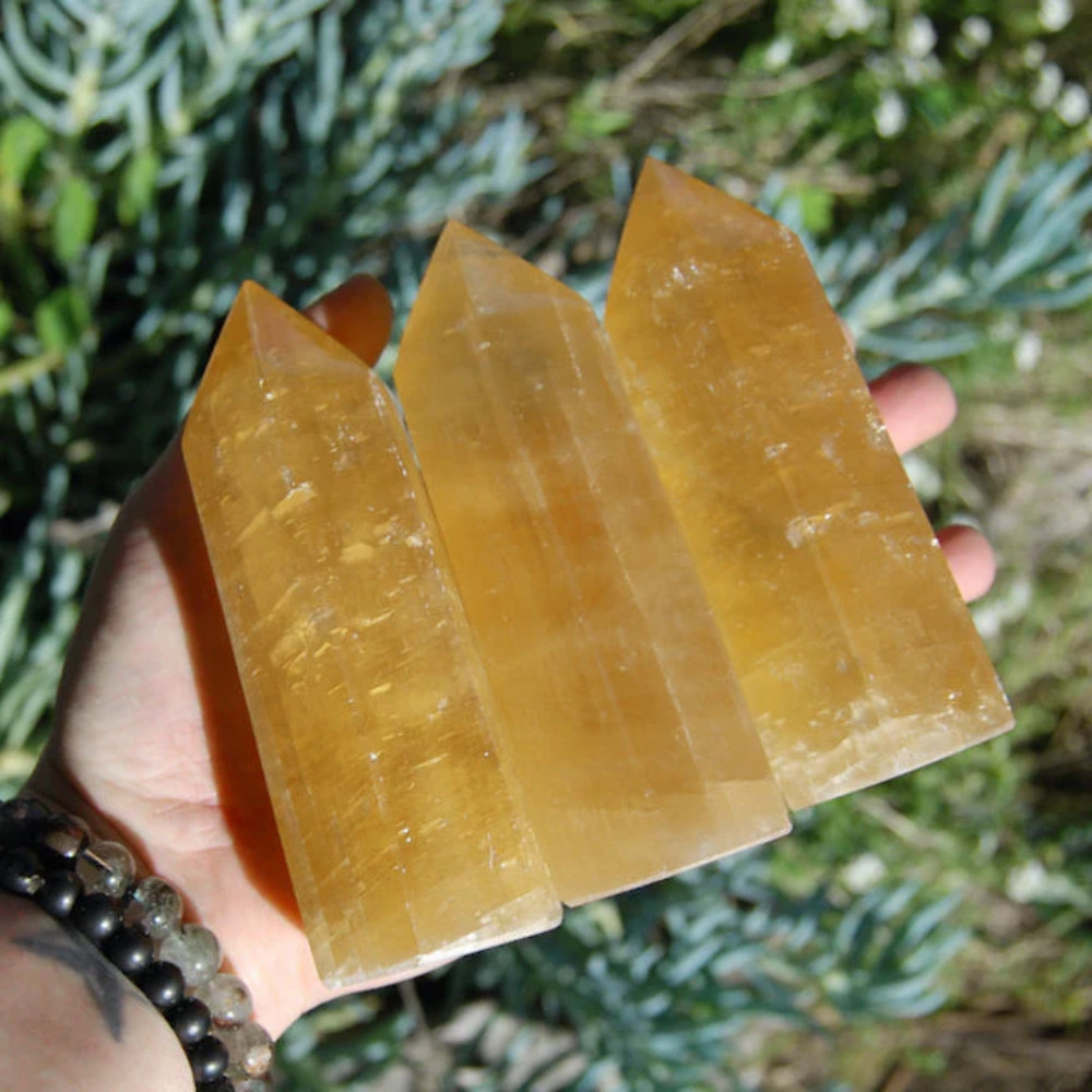 ONE XL Pale Honey Calcite Crystal Tower from Iceland, 5 to 7 inches