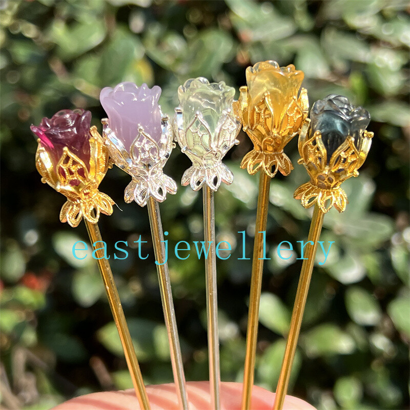 5pcs Natural Fluorite Rose flower skull Quartz Crystal Skull Reiki Healing Gem
