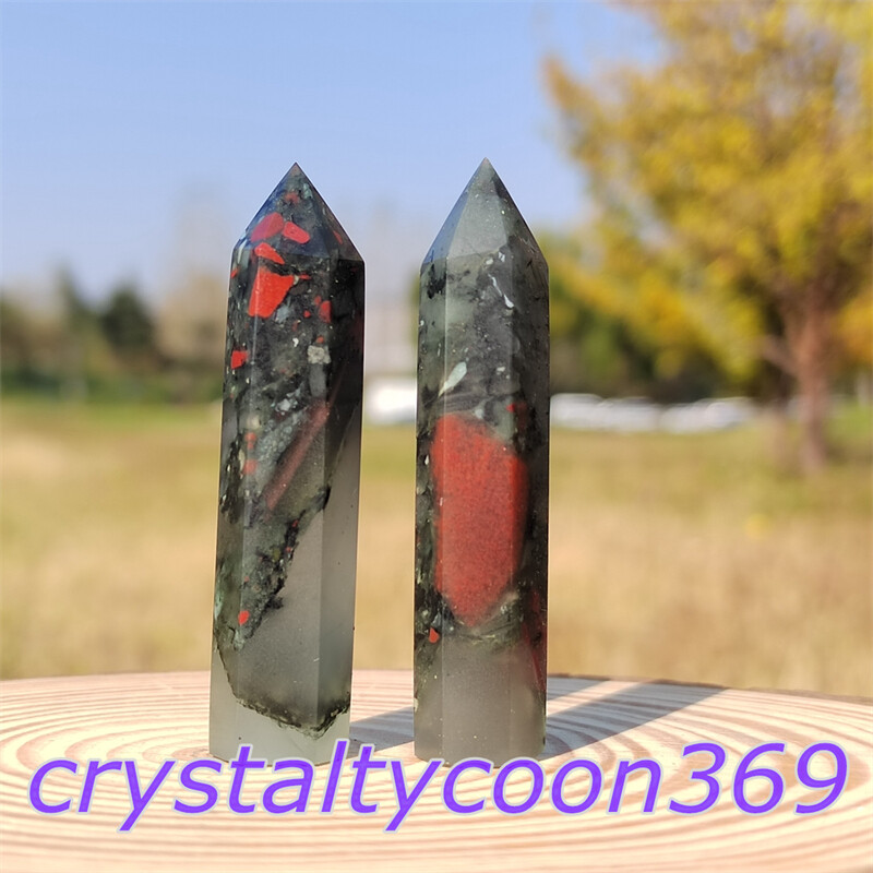 5pcs Natural Bloodstone Wand Quartz Crystal Obelisk Point Tower Healing 5.5cm