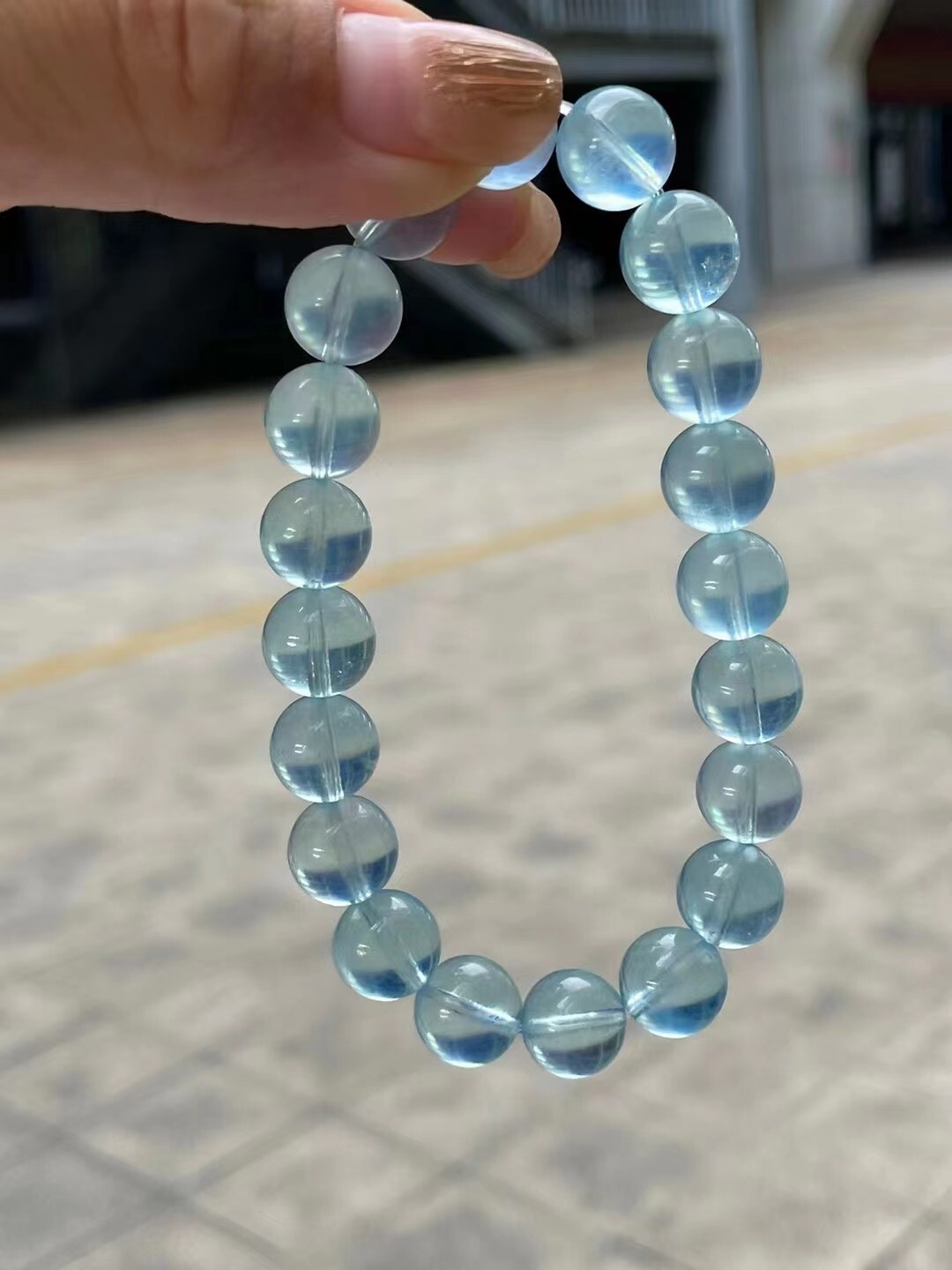 100% Natural Blue Ice Aquamarine Gems Clear Round Beads Bracelet 10mm AAAAA