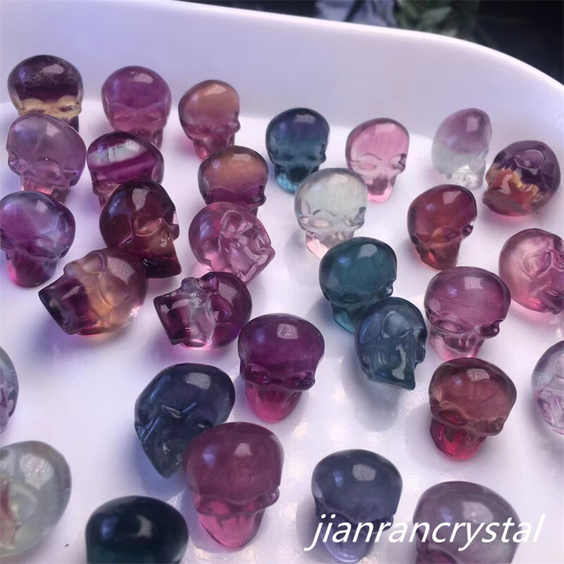 5pcs Natural Fluorite Skull Hand Carved Mini Quartz Crystal skull Reiki Healing