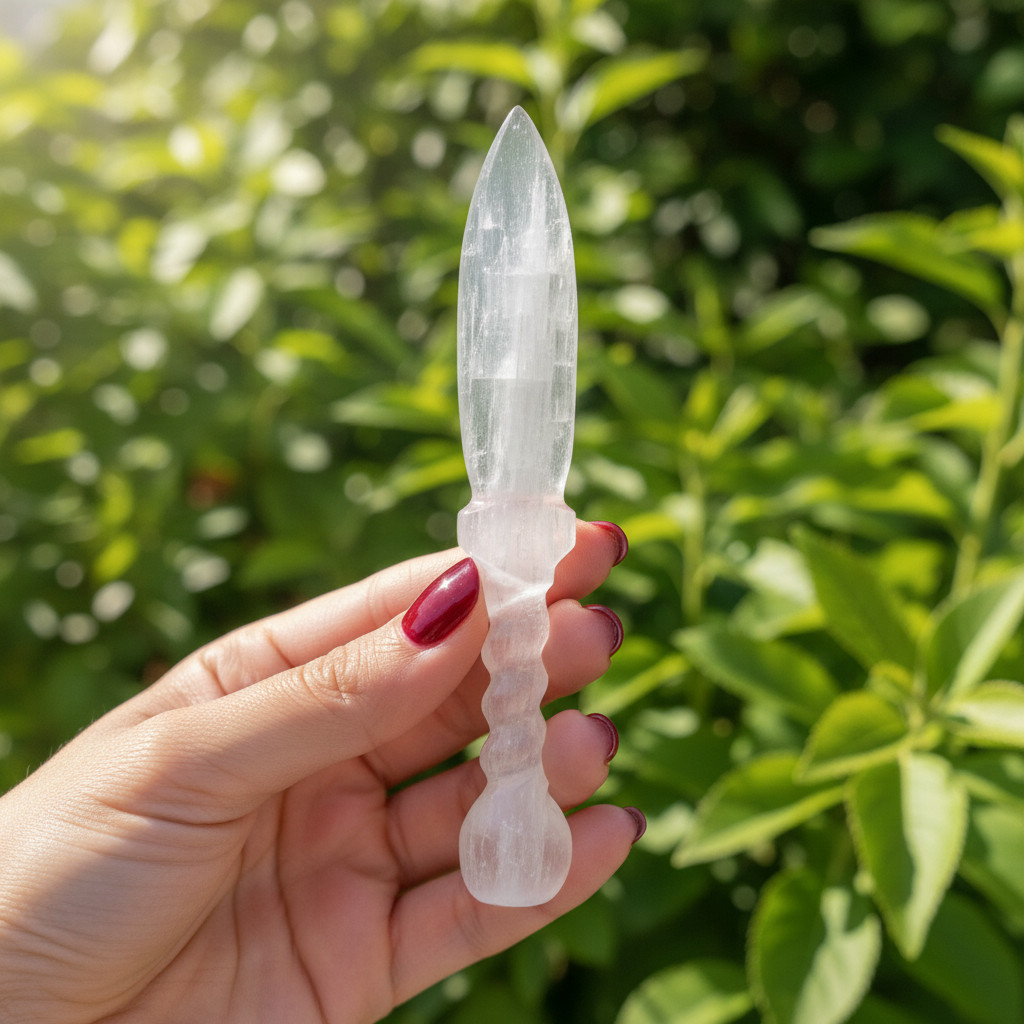 XL Selenite Dagger Wand – Reiki Energy Cleansing Crystal Sword Knife Display