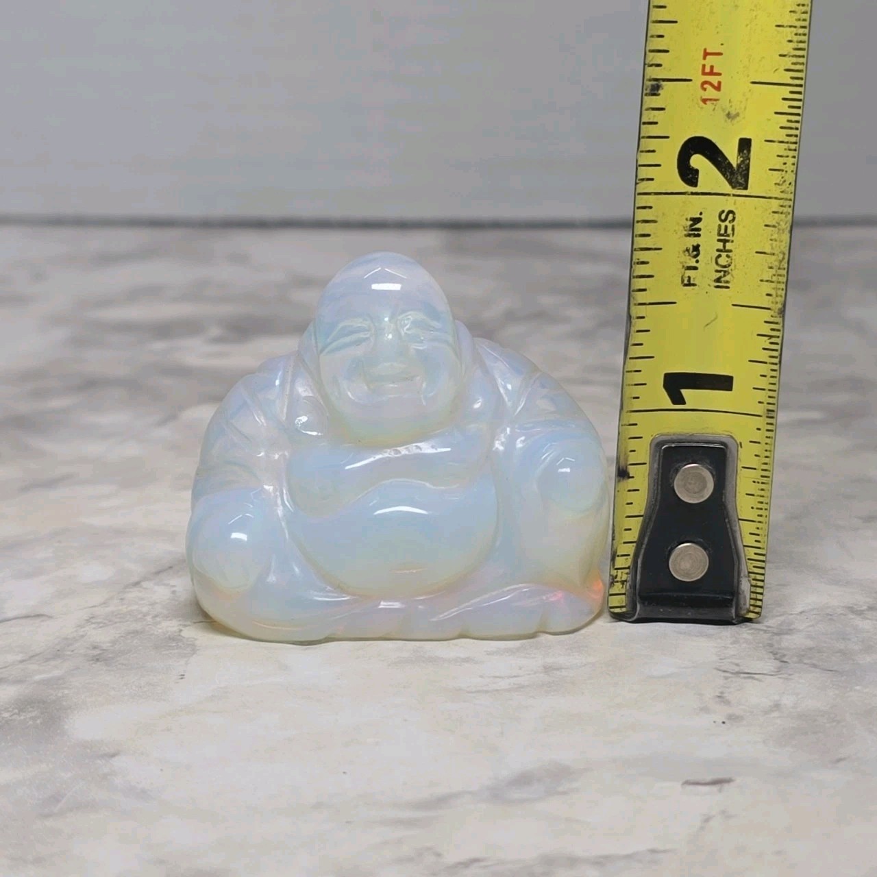 Natural Opalite laughing Buddha Hand Carved Quartz Crystal Healing Home Decor