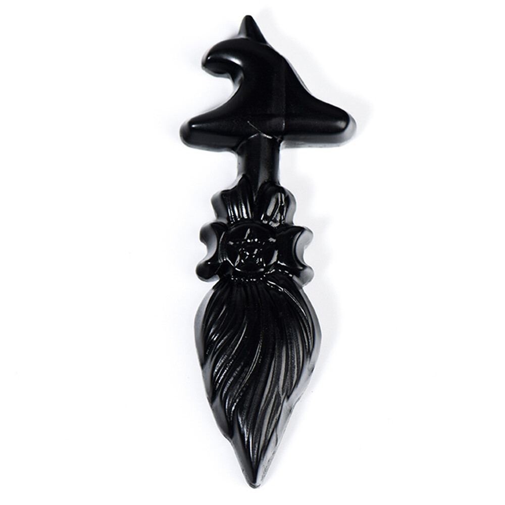 3.9″ Natural Obsidian Magic Broom Quartz Crystal Skull Carved Figurines Gift 1PC