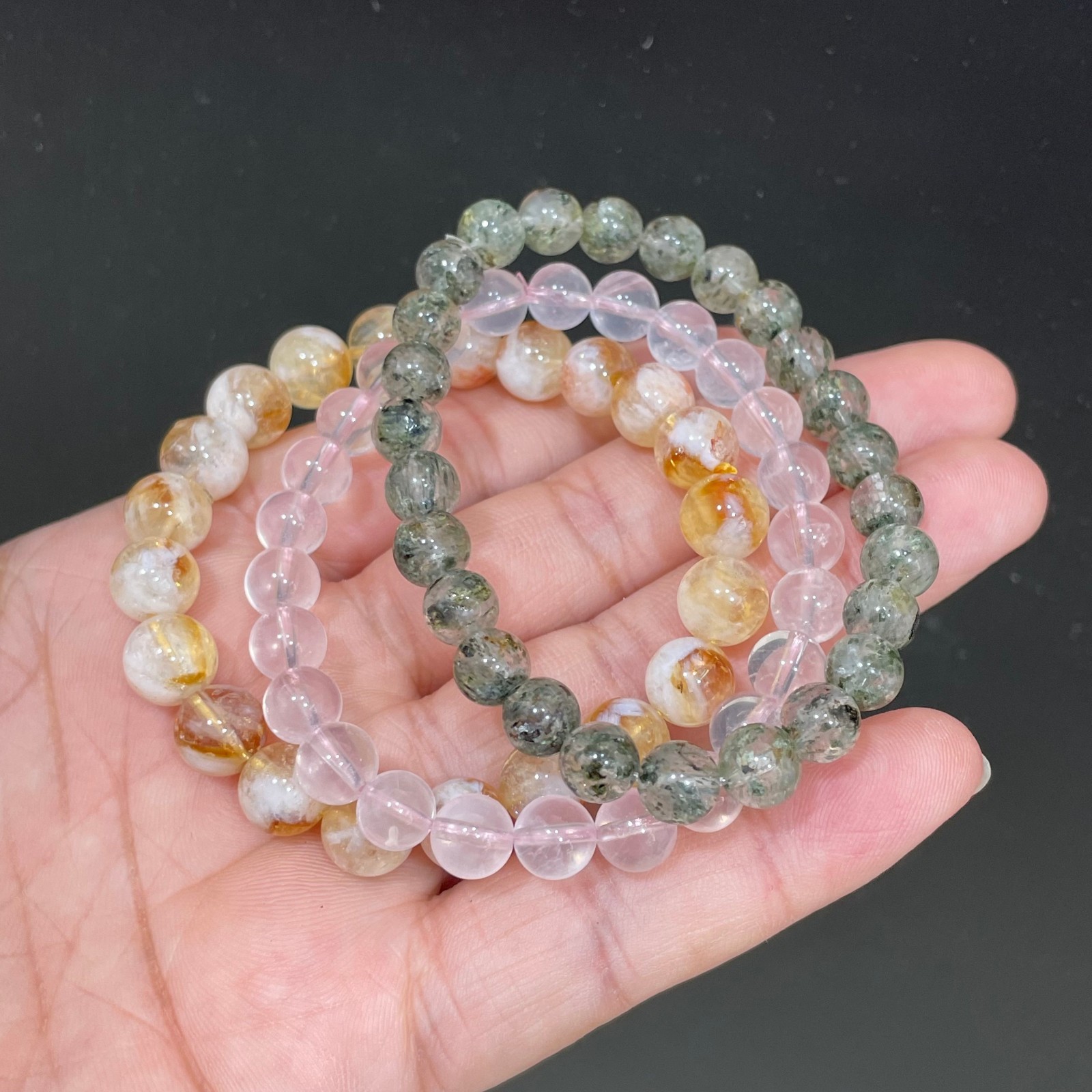 3pc Bracelet Natural Citrine rose quartz phantom Stretch Crystal Bracelet Unisex