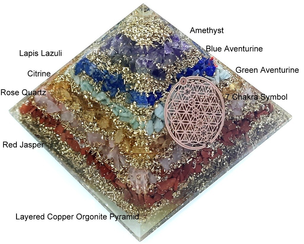 Big 9 cm Chakra Layered Healing Orgone Pyramid Reiki 7 chakra symbol