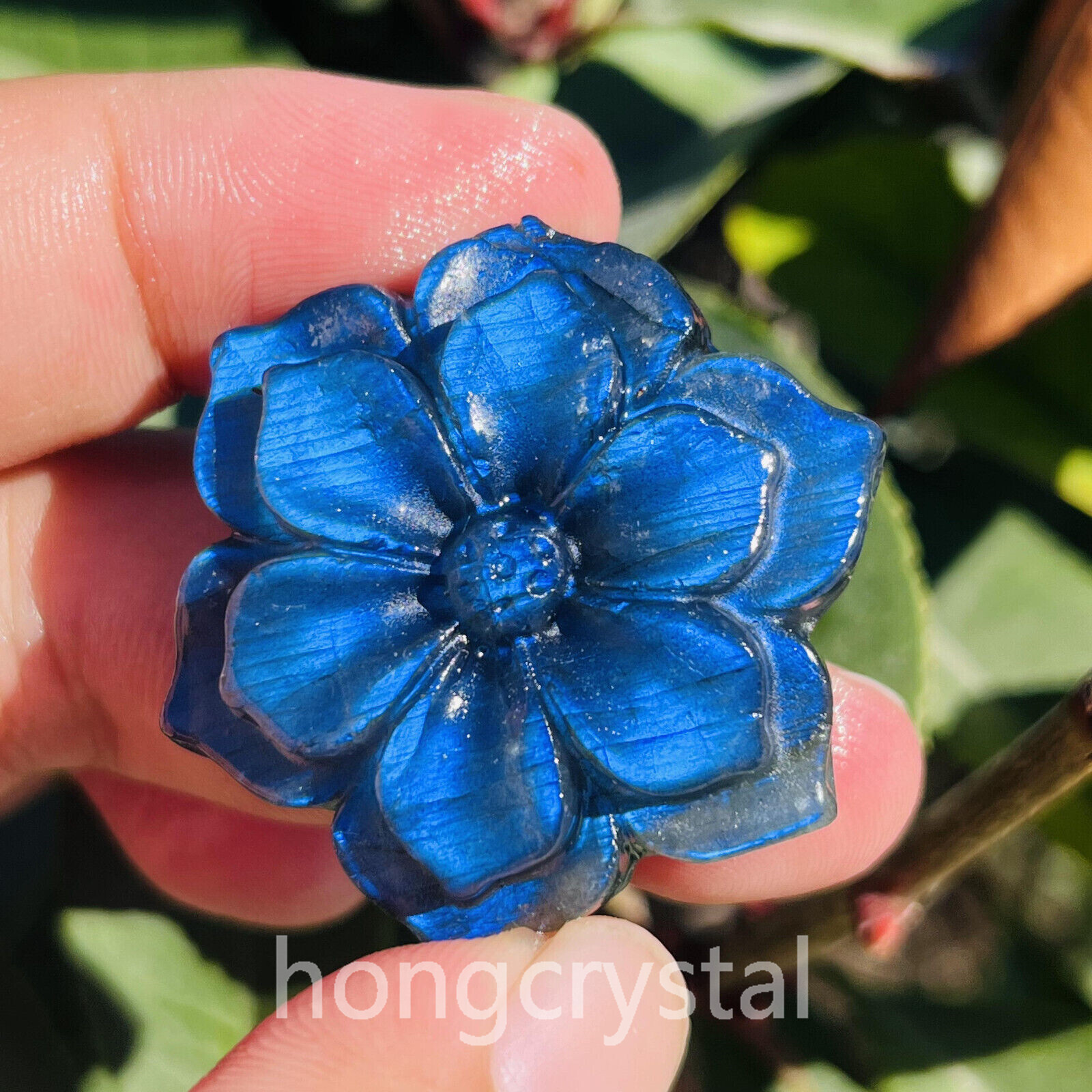 1.8” Natural Labradorite Quartz Hand Caved Flower Crystal Reiki healing gift