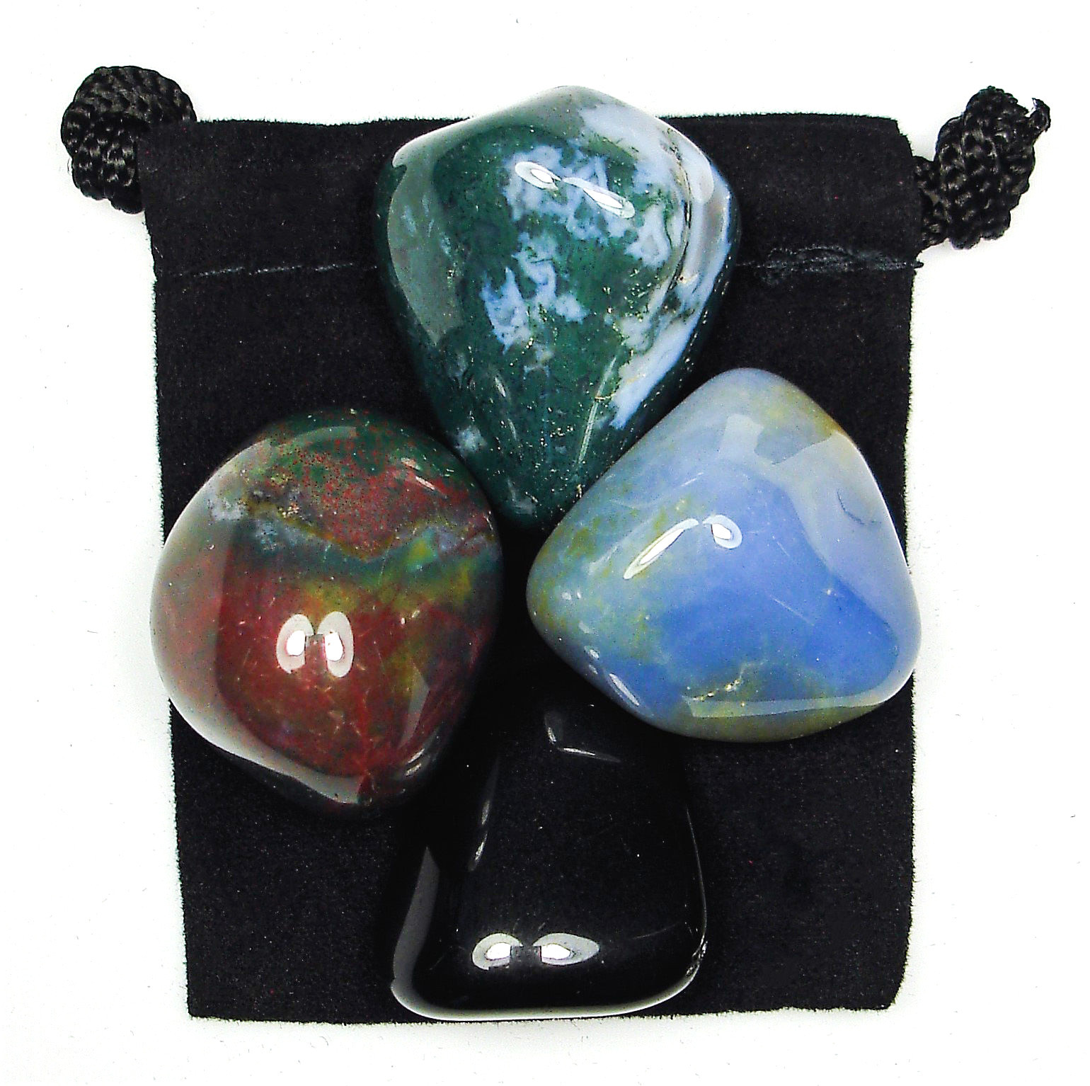 NEW BEGINNINGS Tumbled Crystal Healing Set = 4 Stones + Pouch + Description