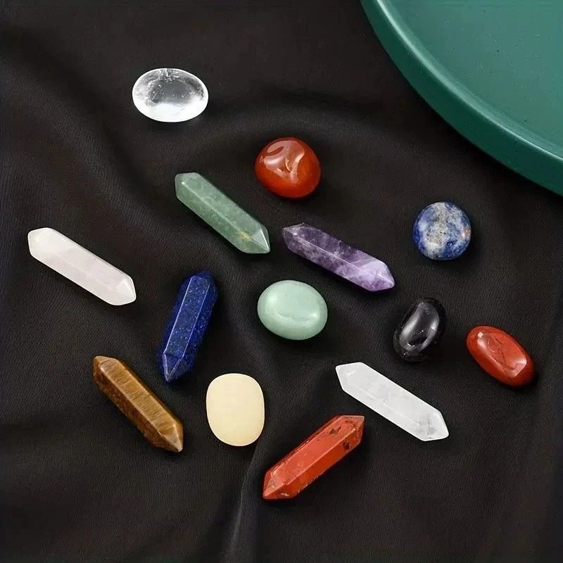 14pcs Pointed Quartz Crystal Chakra Healing Stones and Crystals Set Hexagon Rose