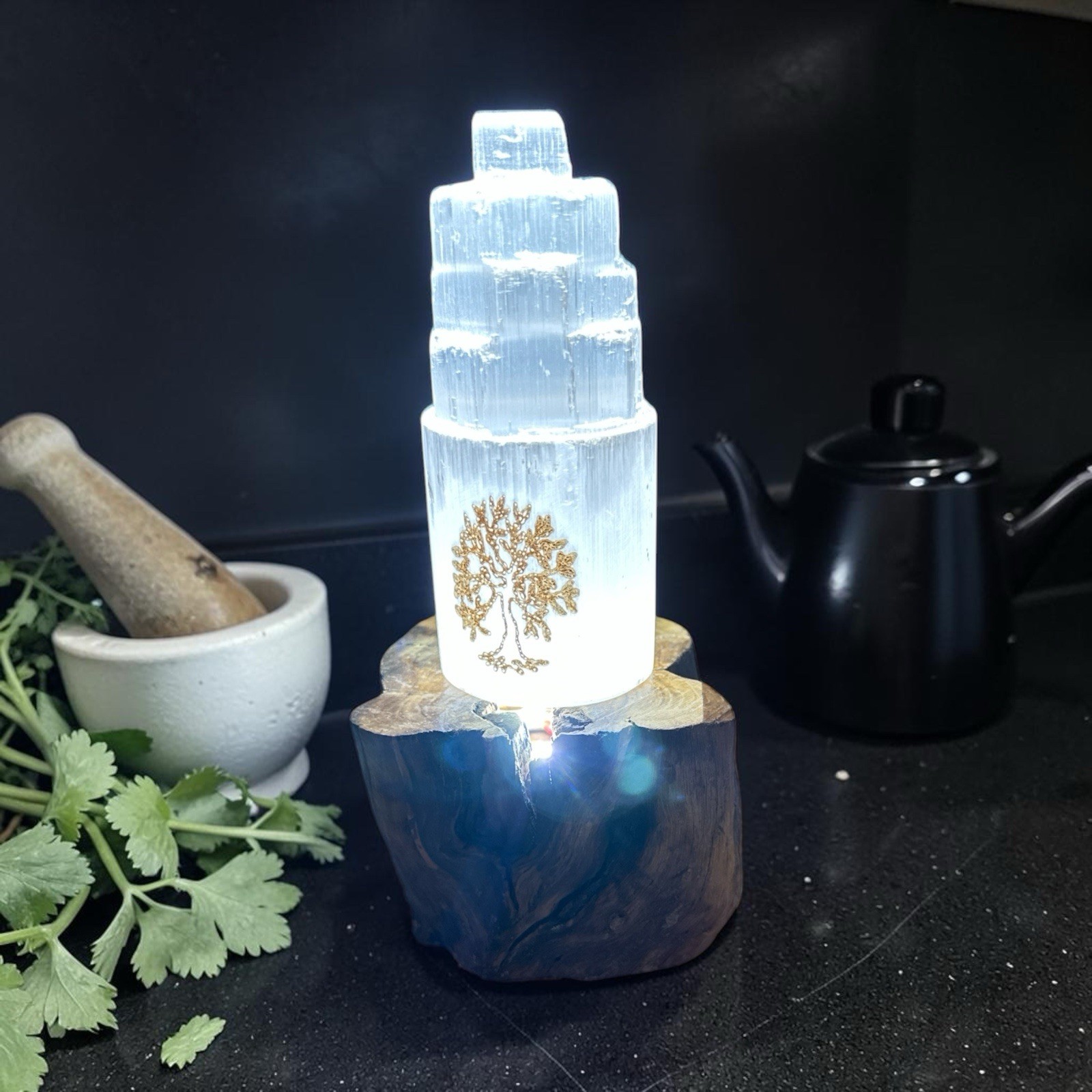 Tree Stump Led Light Base USB Charging Crystal Ball Display Stand for Home Of…