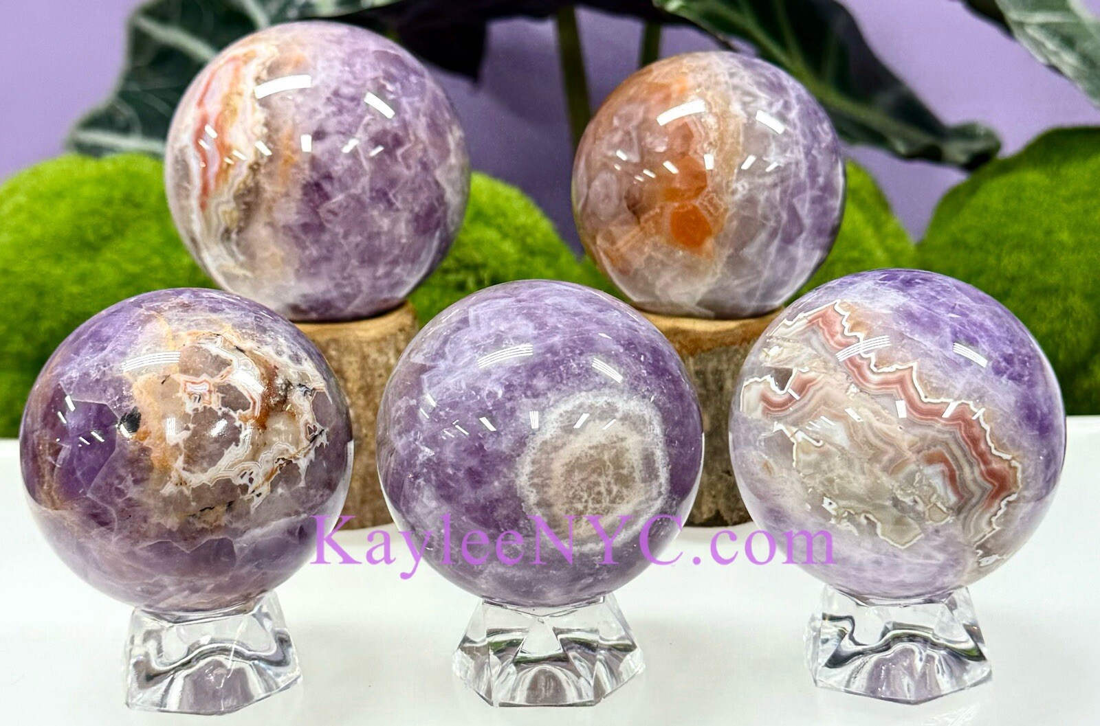 Wholesale Lot 5 pcs Natural Amethyst Lace Agate Sphere Crystal Healing Energy