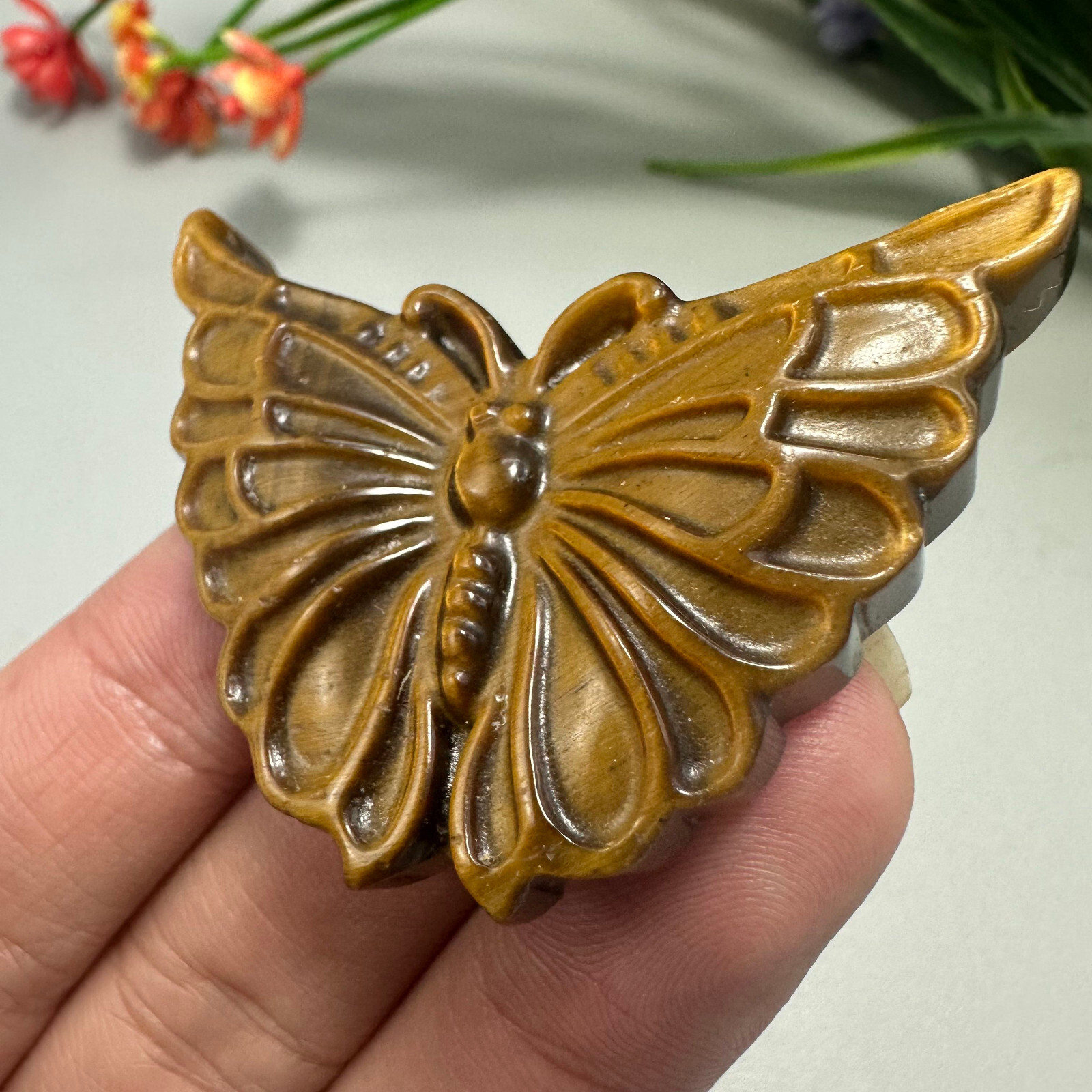 Natural Hand Carved Tiger’s Eye Butterfly Quartz Skull Crystal Reiki Healing 1pc