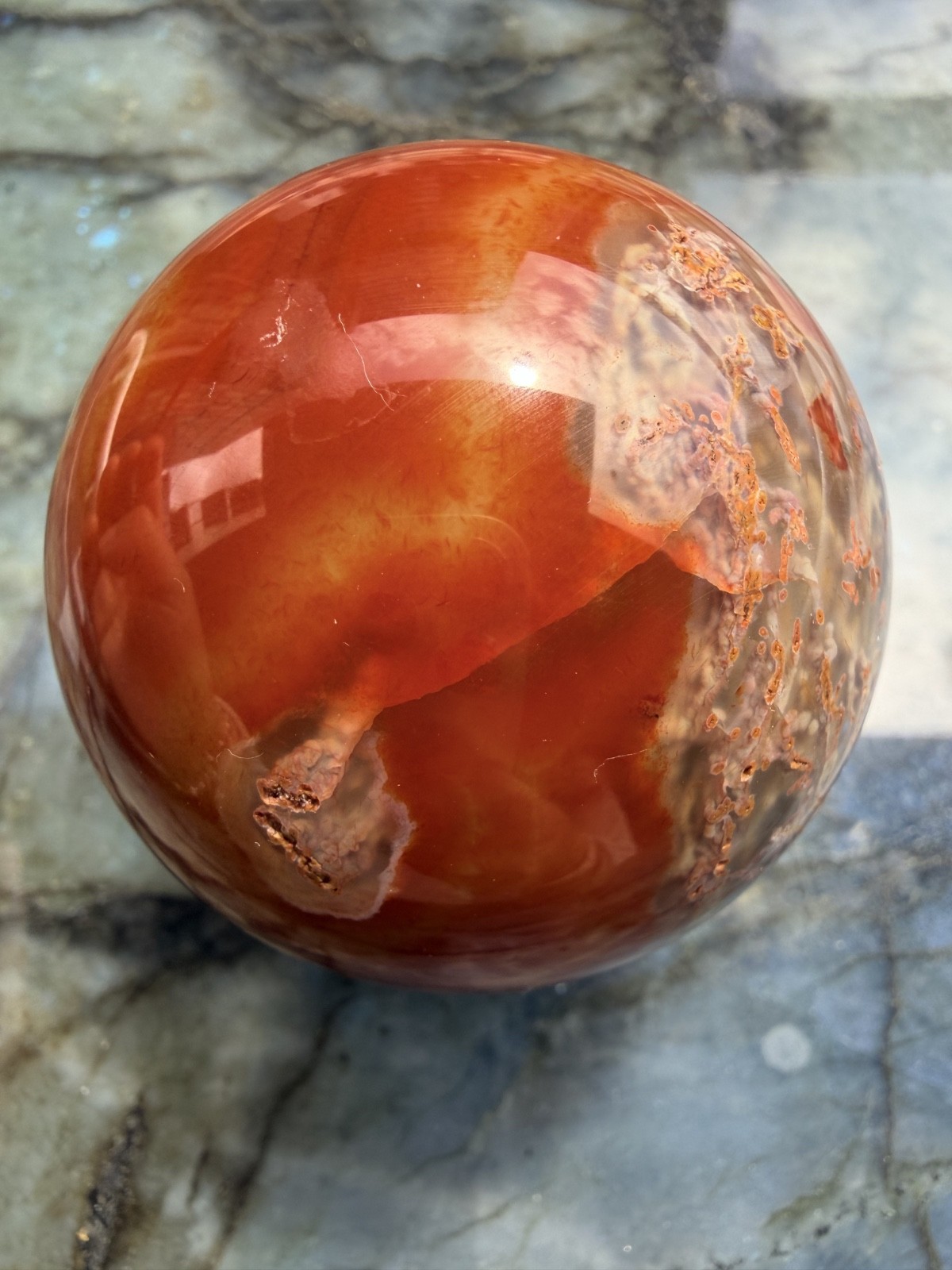 Beautiful Carnelian Moss Agate Sphere | Collector’s Piece | 2.68″