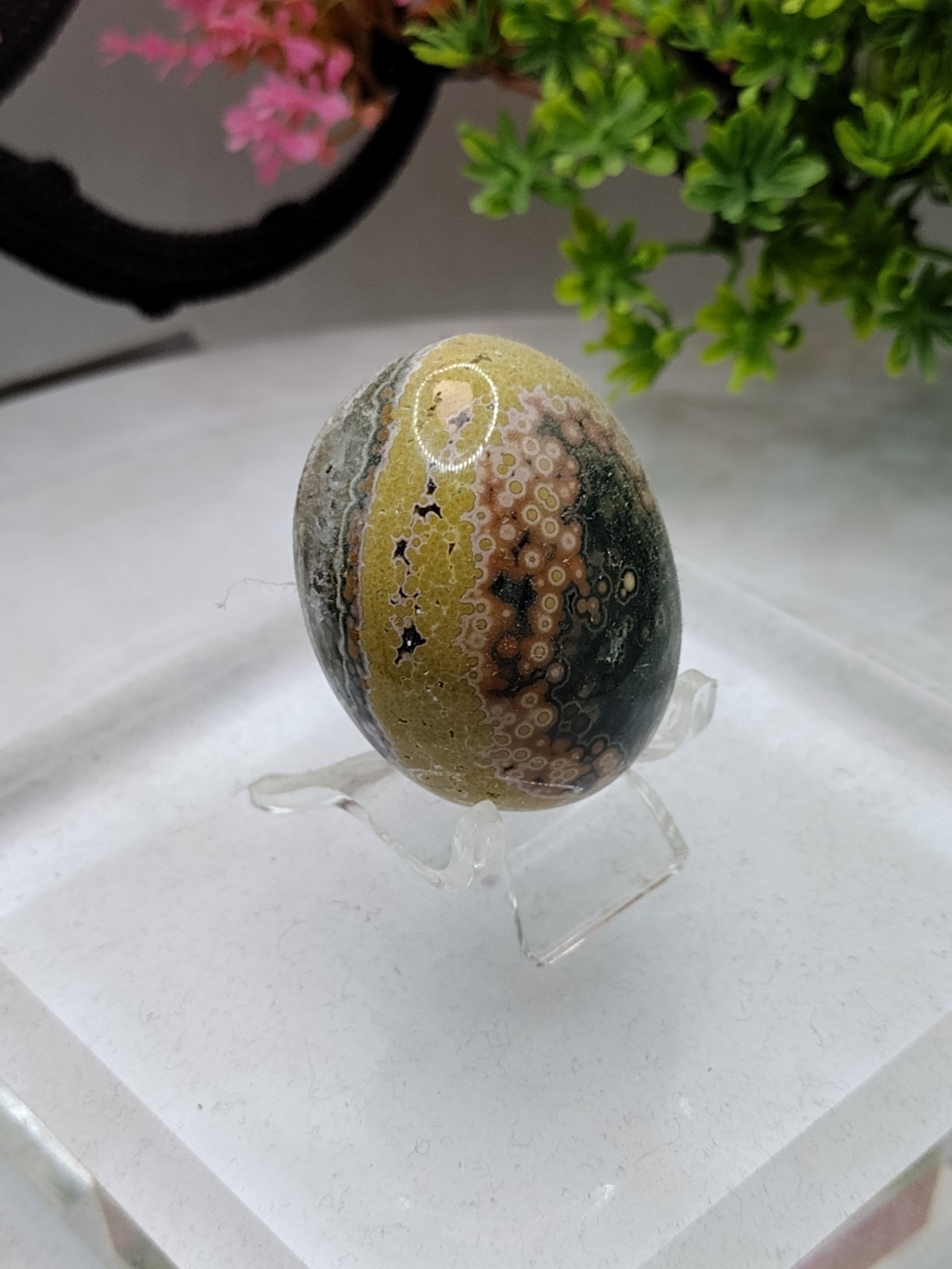 Beautiful Old Stock Ocean Jasper Palm Stone 1-1/2 Inch