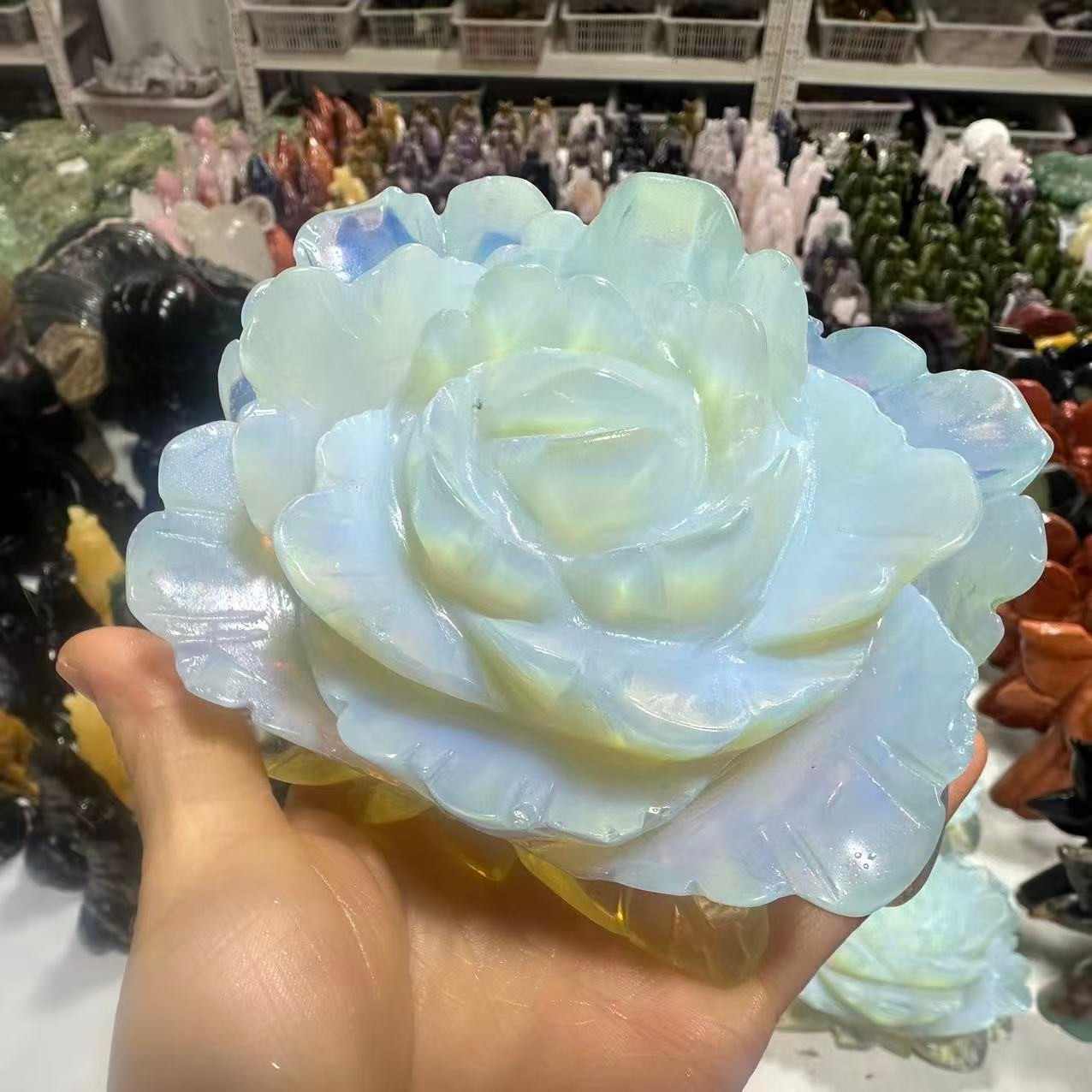 1pc White Opalite Stone Quartz Hand Carved Flower Reiki Healing Decor Gift