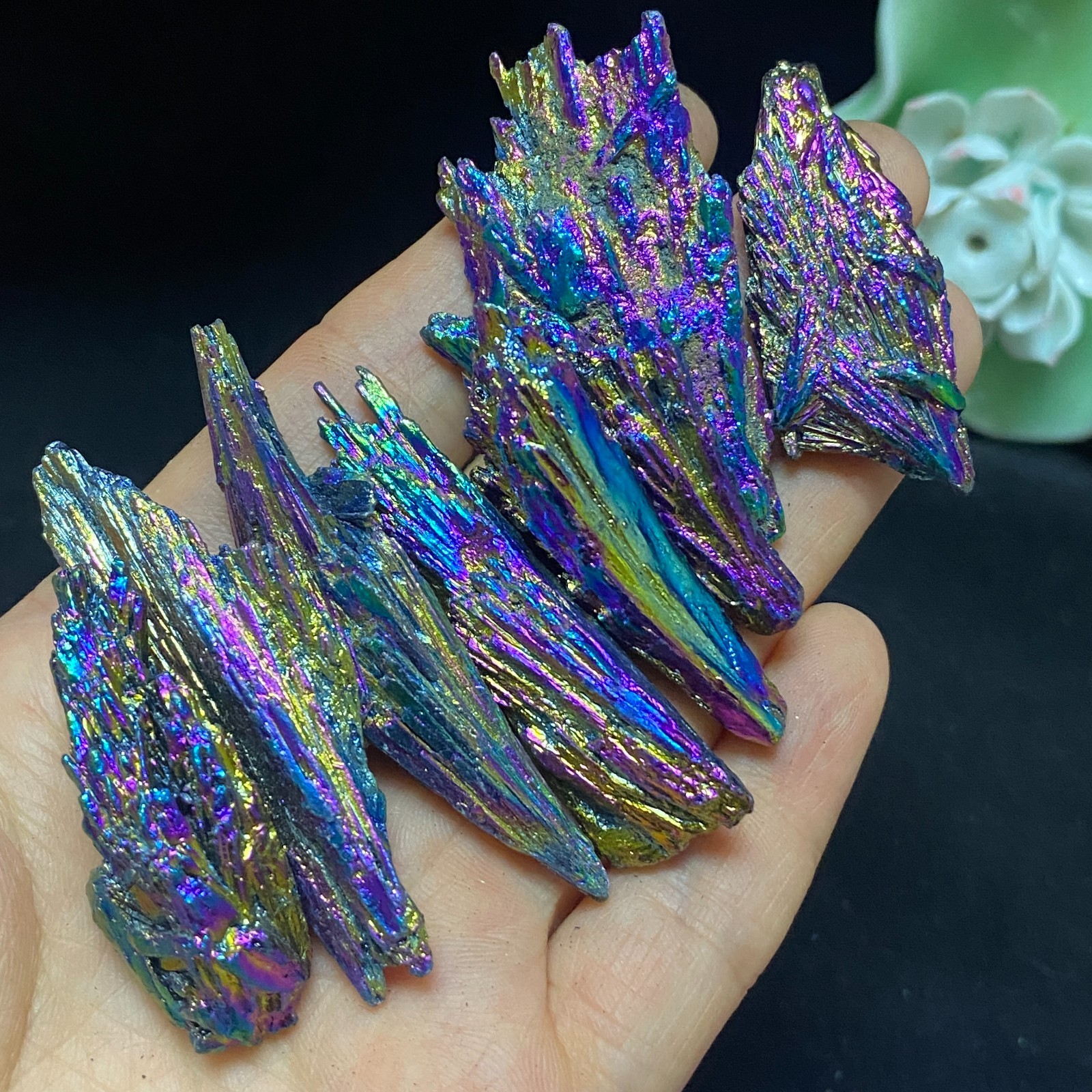 75g rainbow electroplating black tourmaline quartz crystal specimen