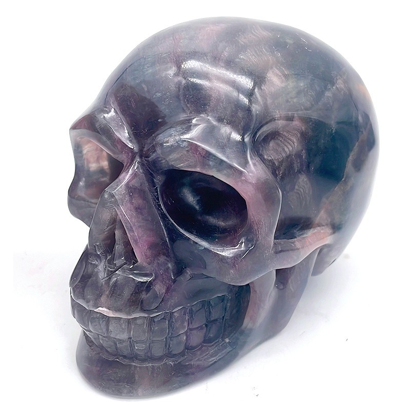 4.8” Natural Fluorite Hand Carved Crystal Skull,Realistic,Crystal Healing
