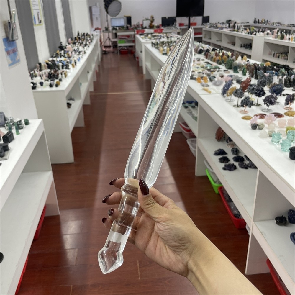 0.8LB 14.9″ Natural A++ Clear Quartz Sword Carving Crystal Quartz Mineral Reiki