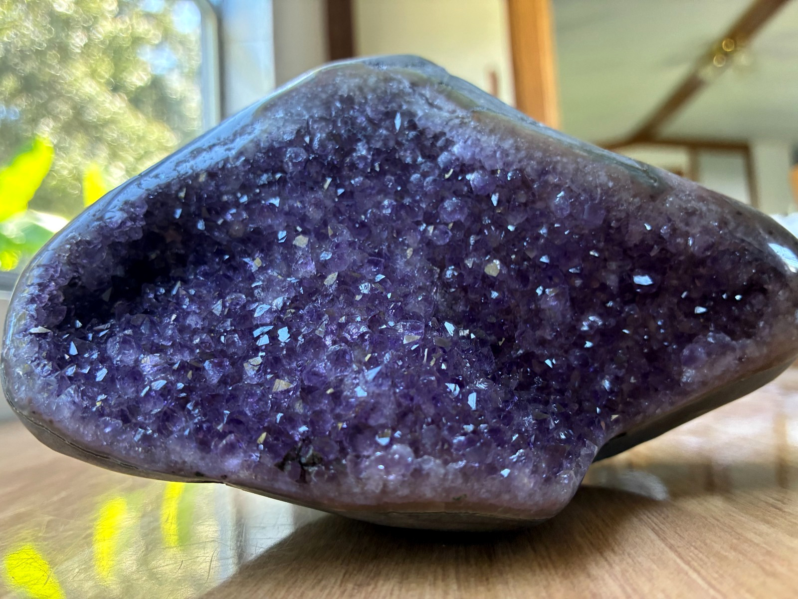 Natural Amethyst Geode Medium-Deep Purple Crystal Cluster Polished Edge 2.12Lb