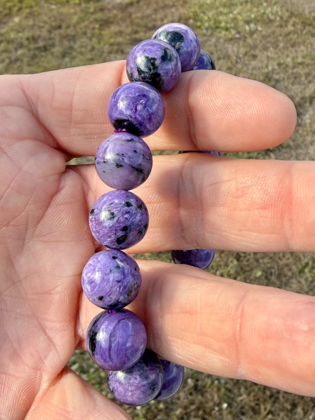 Stunning Charoite Polished 13mm Round Bead Stretch Bracelets 50 Grams