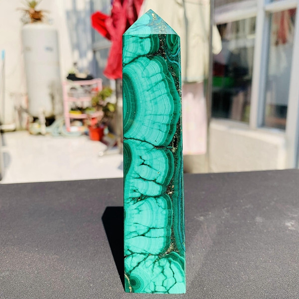 TOP! 364g Natural Malachite Quartz Crystal wand point oblisk healing