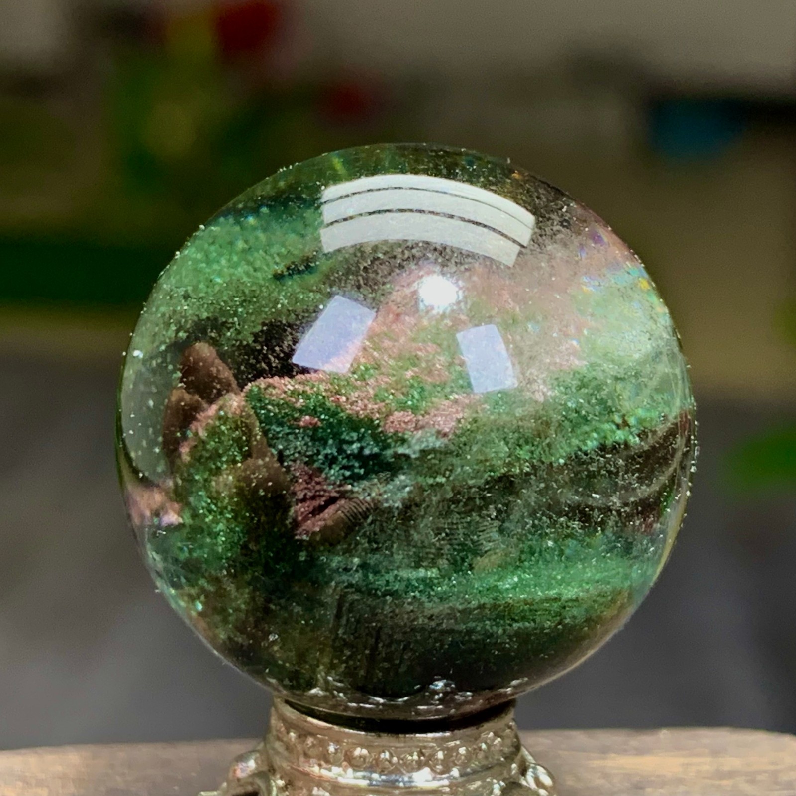 25G Natural Green Ghost Crystal Quartz Ball Crystal Sphere Mineral Specimen