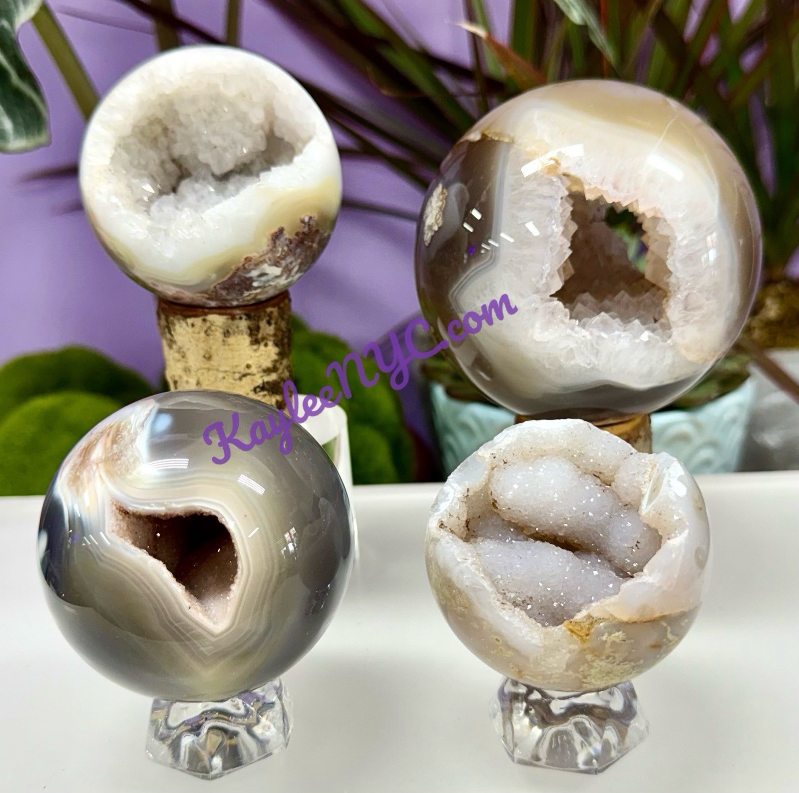 Wholesale Lot 4 pcs Natural Druzy Agate Sphere Crystal Healing Energy