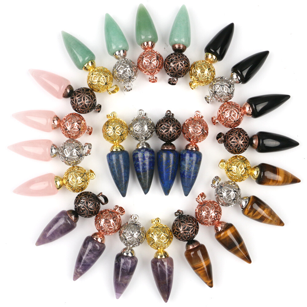 1pc Bullet Cone Crystal Chakra Chain Pendulum Quartz Stone Metal Dowsing Pendant
