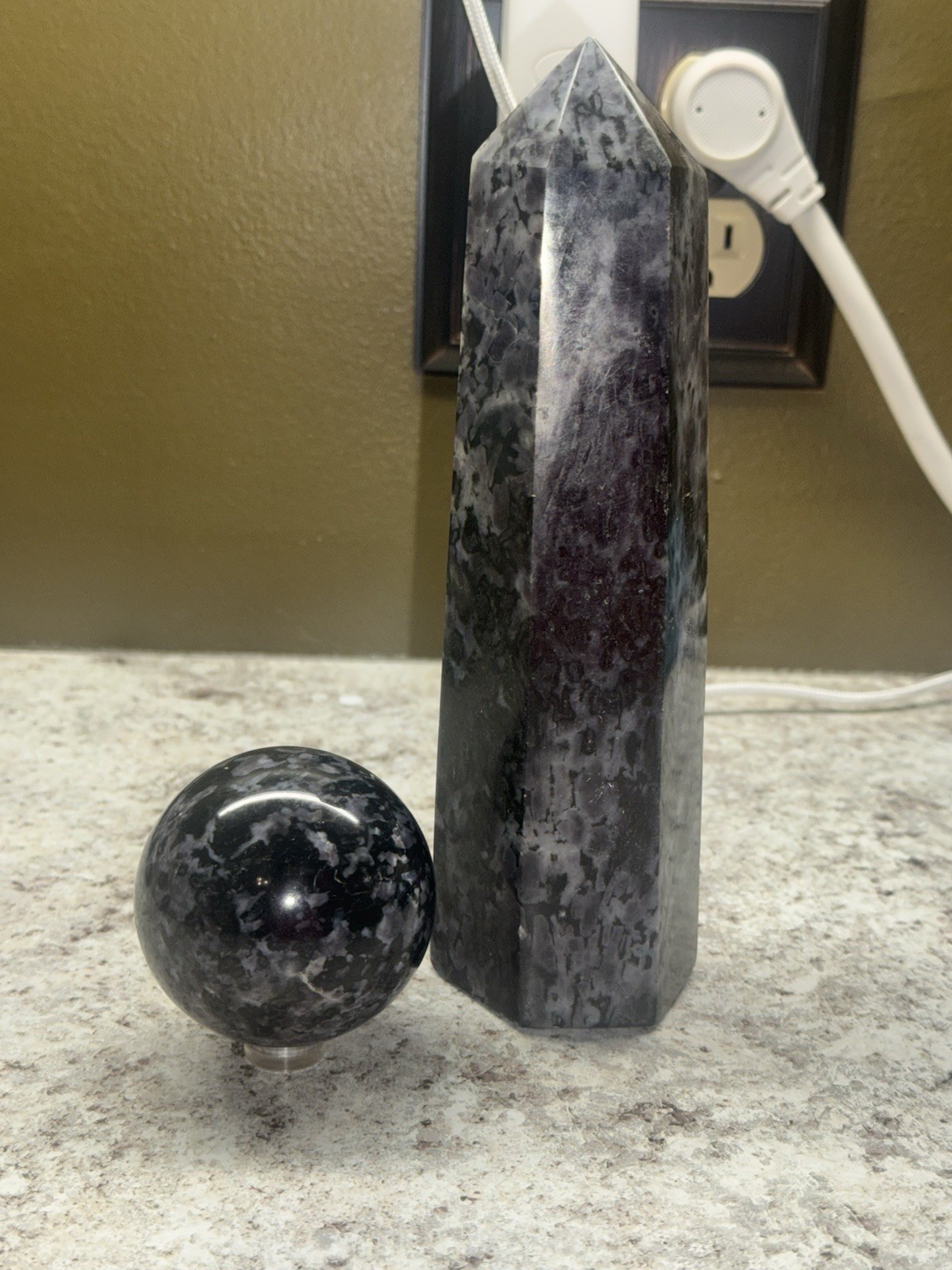Indigo Gabbro / Mystic Merlinite 2 Piece Set – Tower & Sphere – 2 Lb 11 Oz