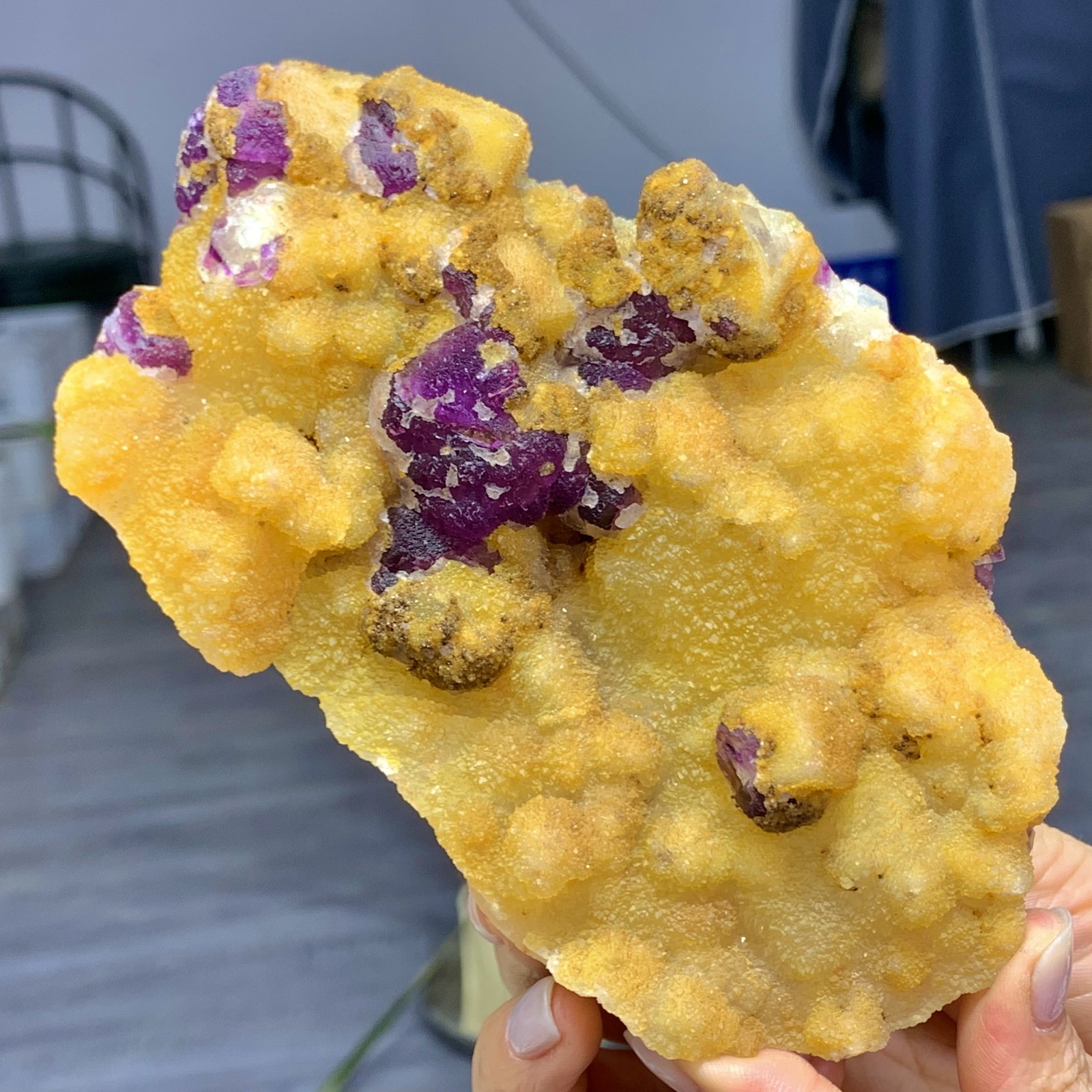 1.17LB Yellow crystal coexisting purple fluorite mineral- Inner Mongolia, China
