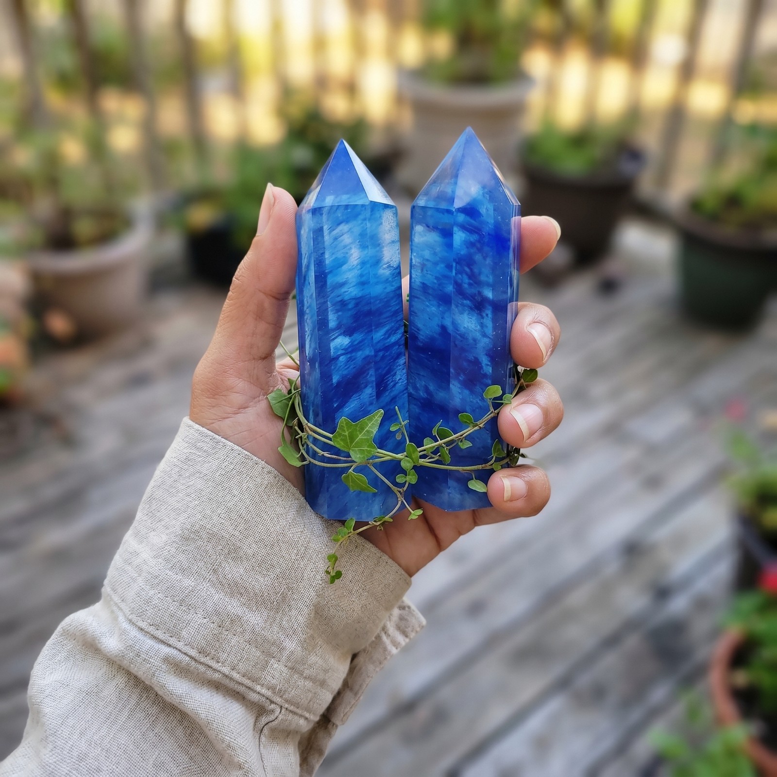 Blueberry Quartz Tower 8-9cm Polished Blue Aura Quartz Obelisk Crystal Wand