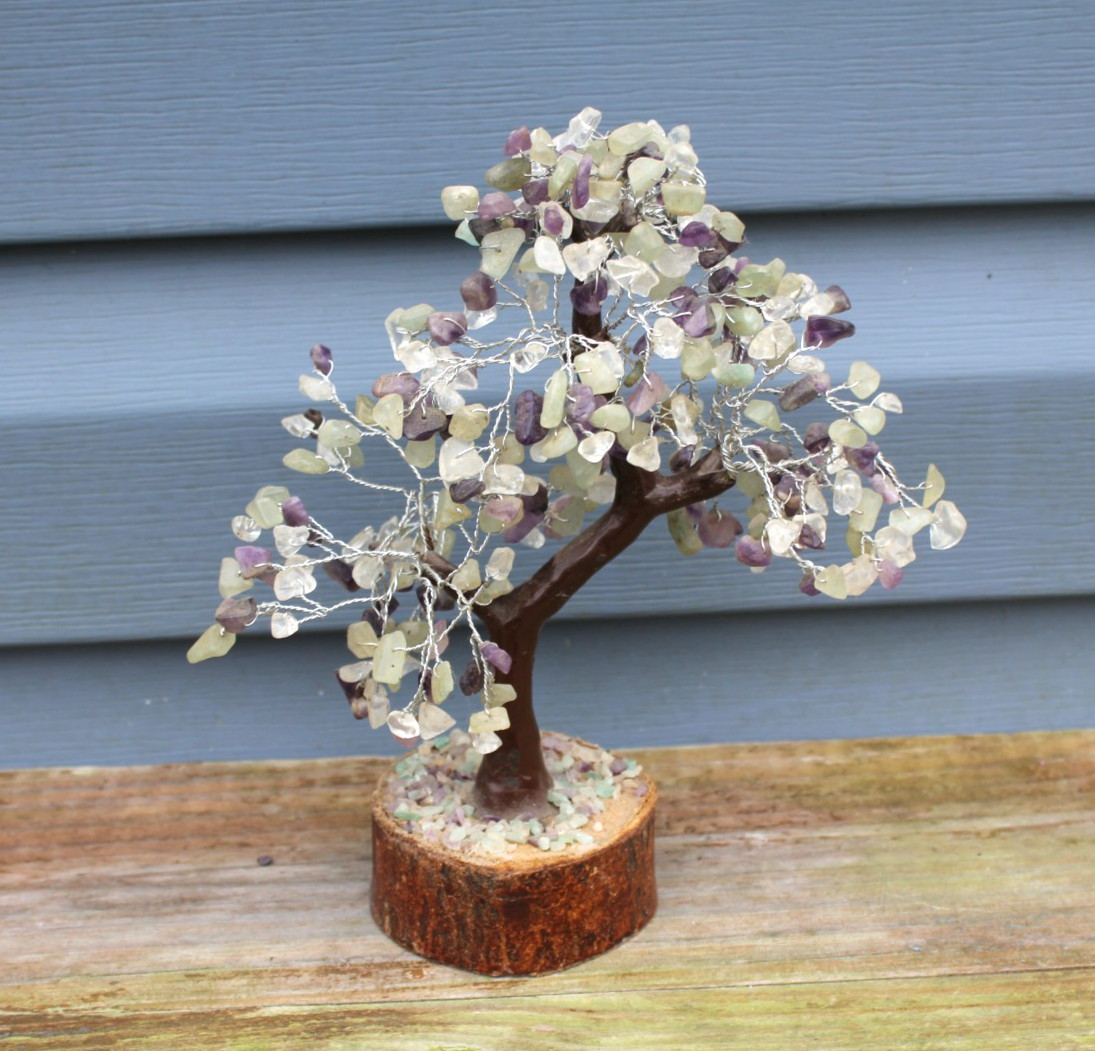 Amethyst Purple Gray Crystal Chakra Tree of Life Handmade Gemstone 9″ Wire Twist
