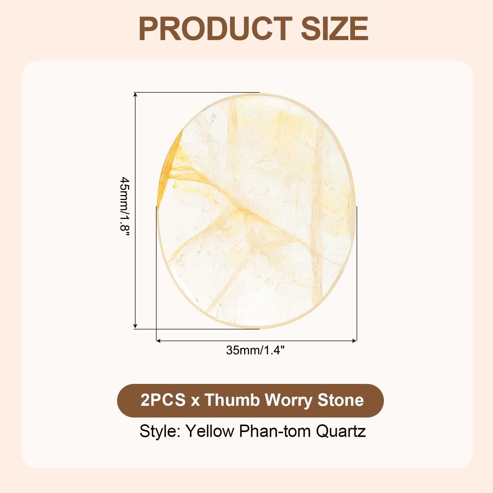 2 Pcs Thumb Worry Stone for Anxiety Pocket Palm Stone, Yellow Phan-tom Quartz