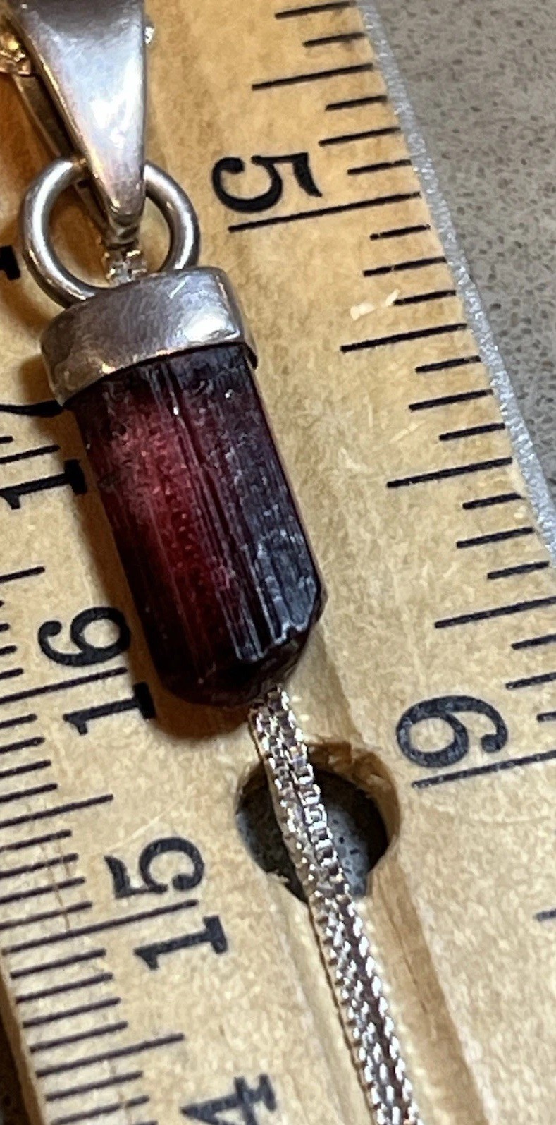 Natural Red Tourmaline Rubellite Crystal Specimen Sterling Pendant Necklace 3/4