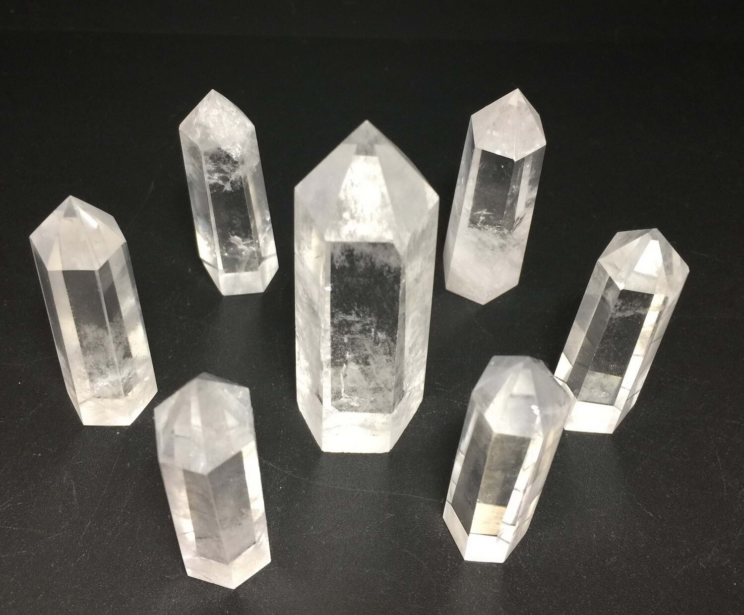 7 (SEVEN) NATURAL CLEAR QUARTZ CRYSTAL TOWER POINT POLISHED HEALING WAND SET