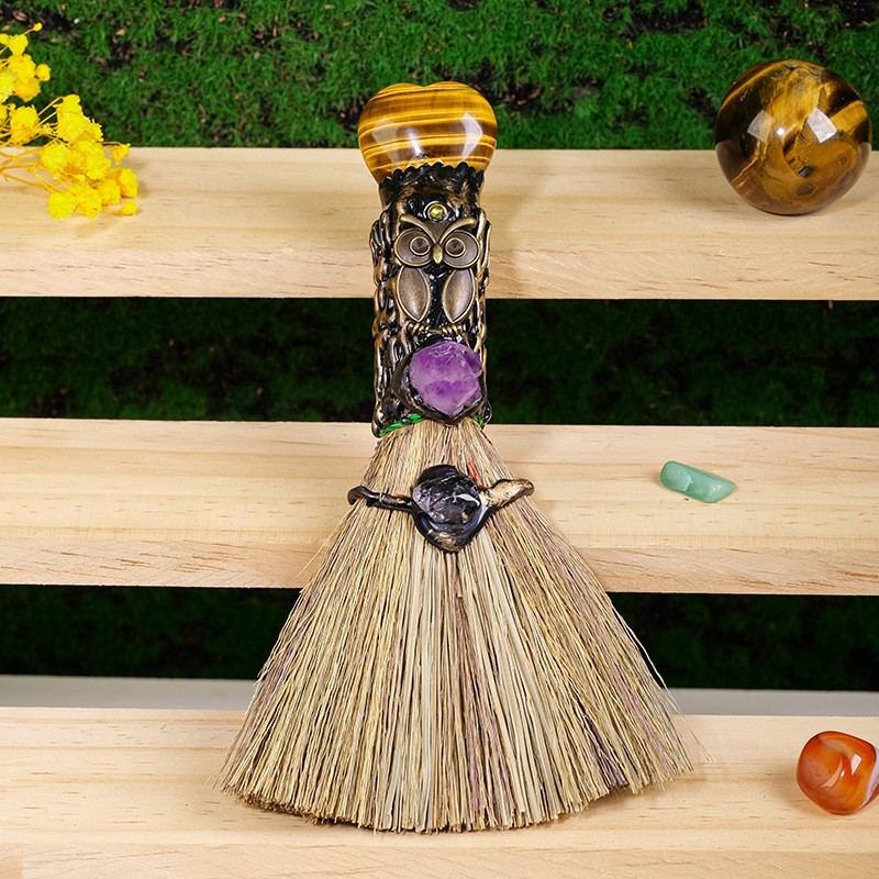 Enchanted Mini Witch Broom Crystal Protection Altar Tool Pagan Wiccan Decor Gift