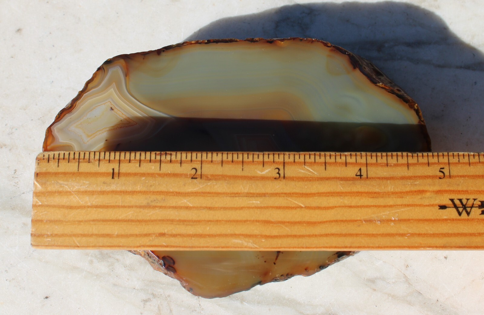 Natural 5” Geode Slice Amber Orange Brown Tones Agate 3/4” Thick-401 grams