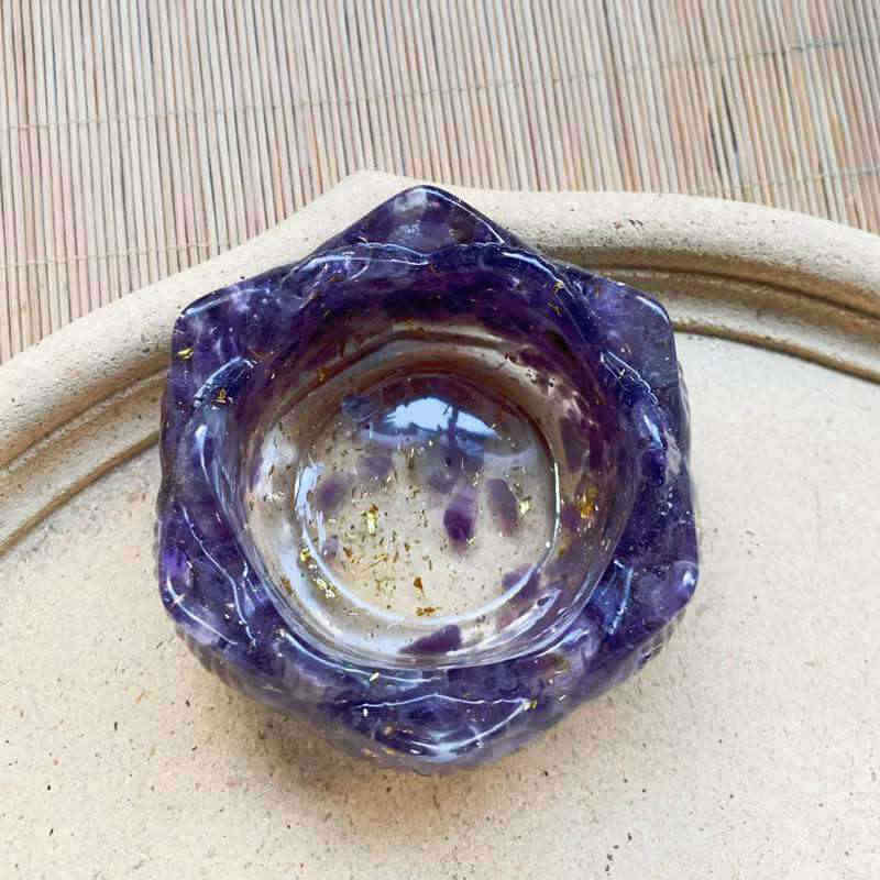 Natural Quartz Crystal Crushed Stone Lotus Degaussing Bowl Healing Resin Decor
