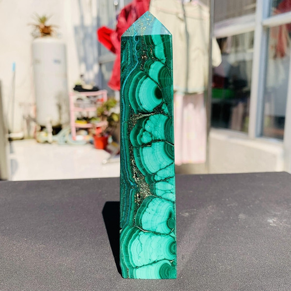 TOP! 364g Natural Malachite Quartz Crystal wand point oblisk healing