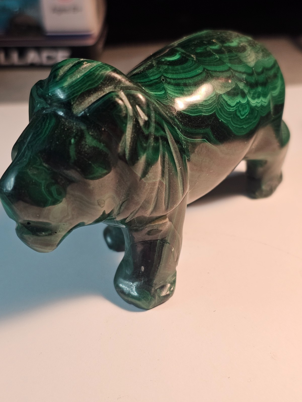 Genuine Hand-Carved Malachite Lion Figurine – 256g Polished Congo Green Stone