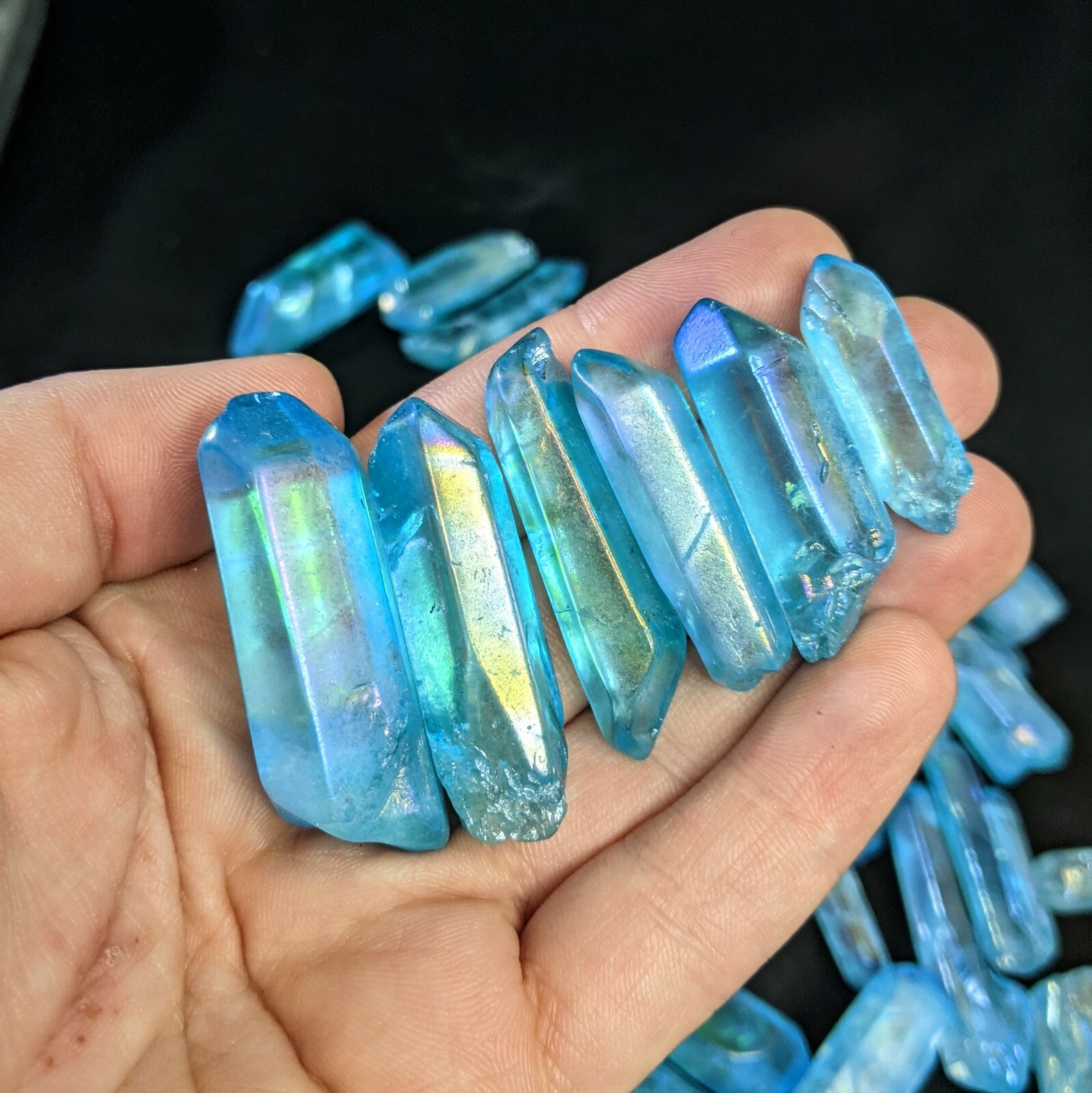 Light Blue Aura Quartz Points 100 Grams Blue Electroplated Crystal Points
