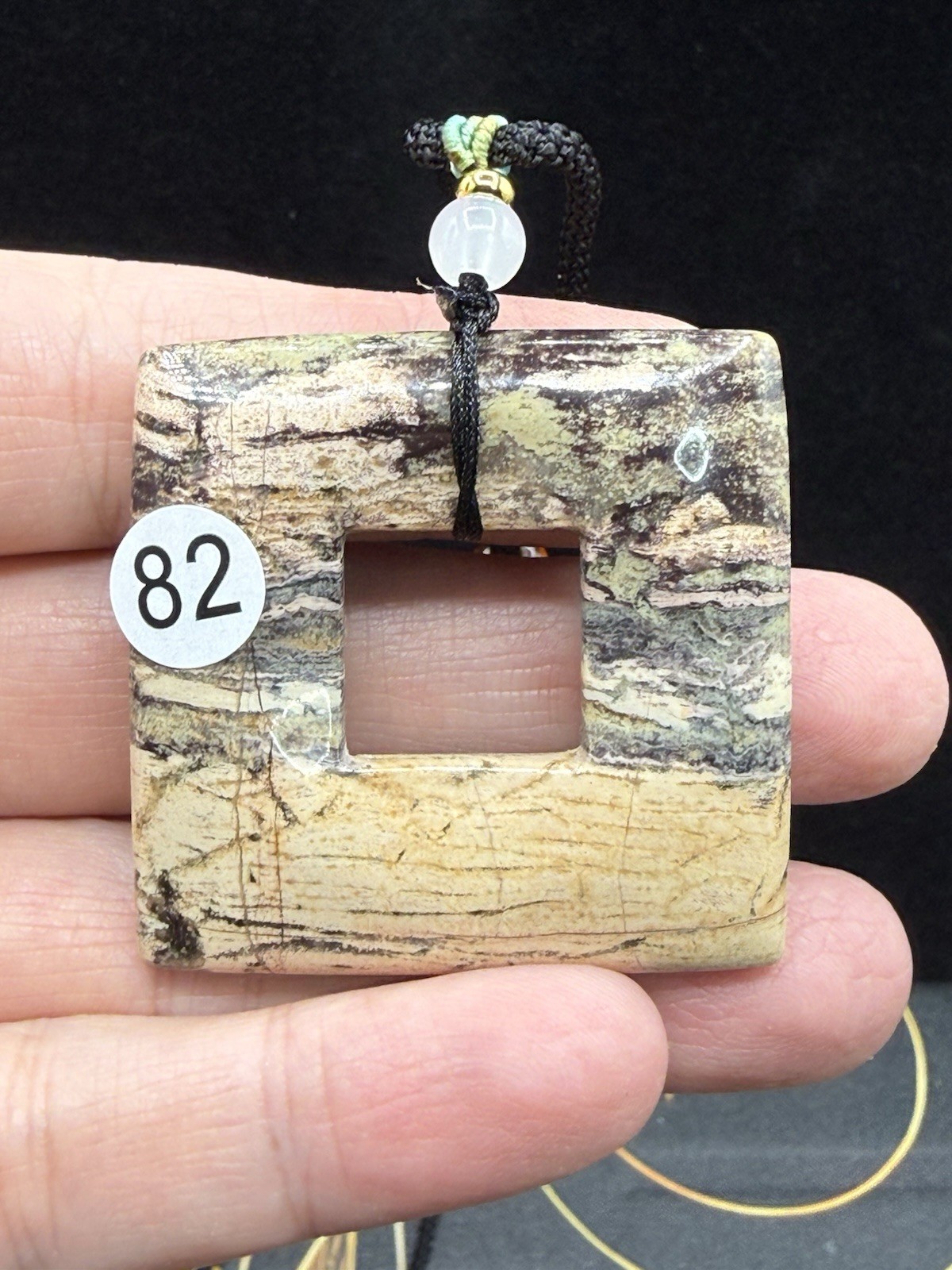Natural Mixed Crystal Material Square Donut style pendants on Adjustable cord