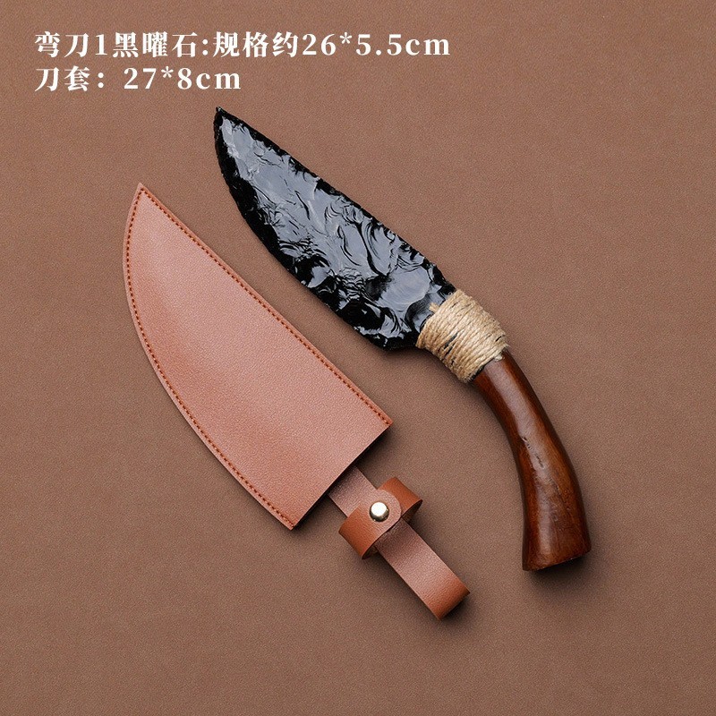 Natural obsidian rough stone knife, obsidian dagger, crystal ore handmade stone