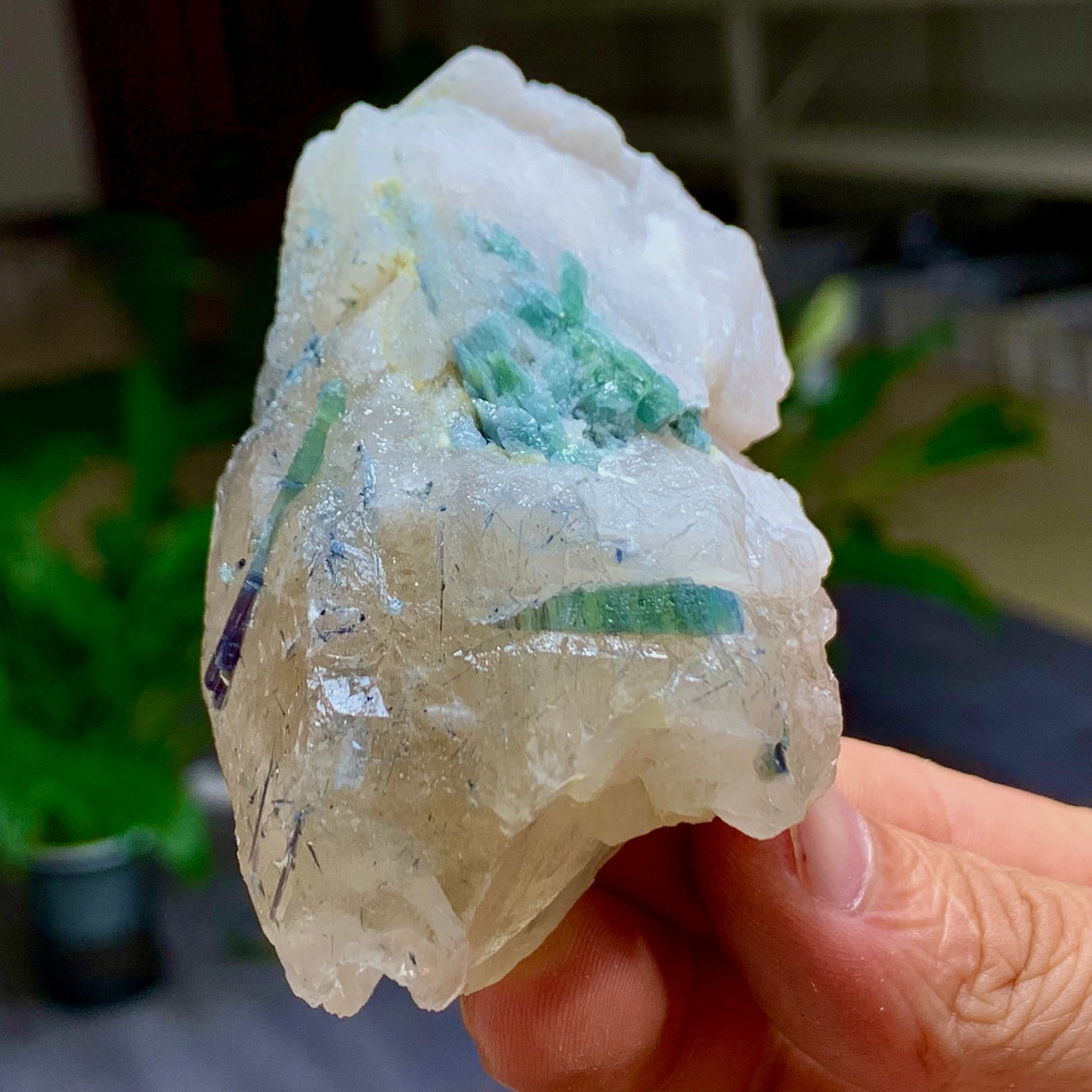 133G Natural tourmaline quartz crystal cluster mineral specimen