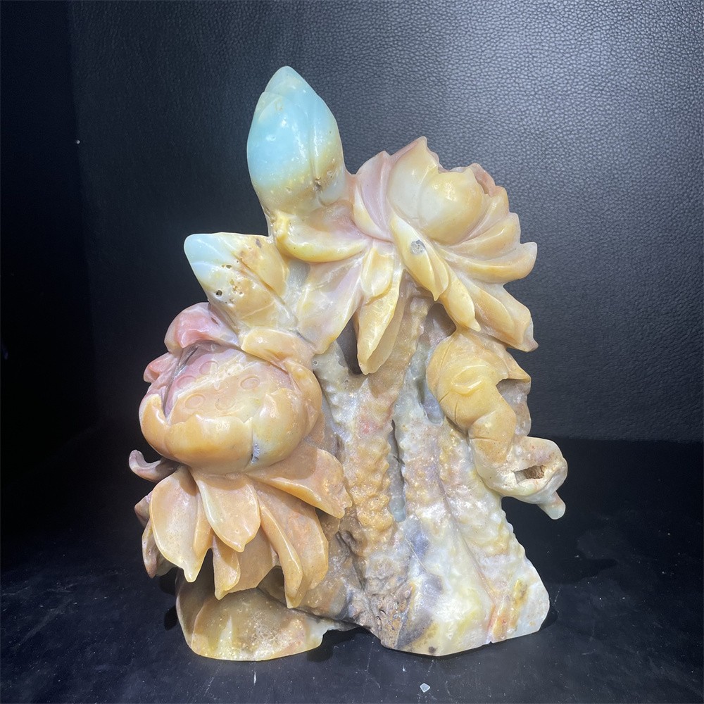 3.2LB 7.4” Caribbean Calcite Lotus Flower Crystal Quartz Carving Gift