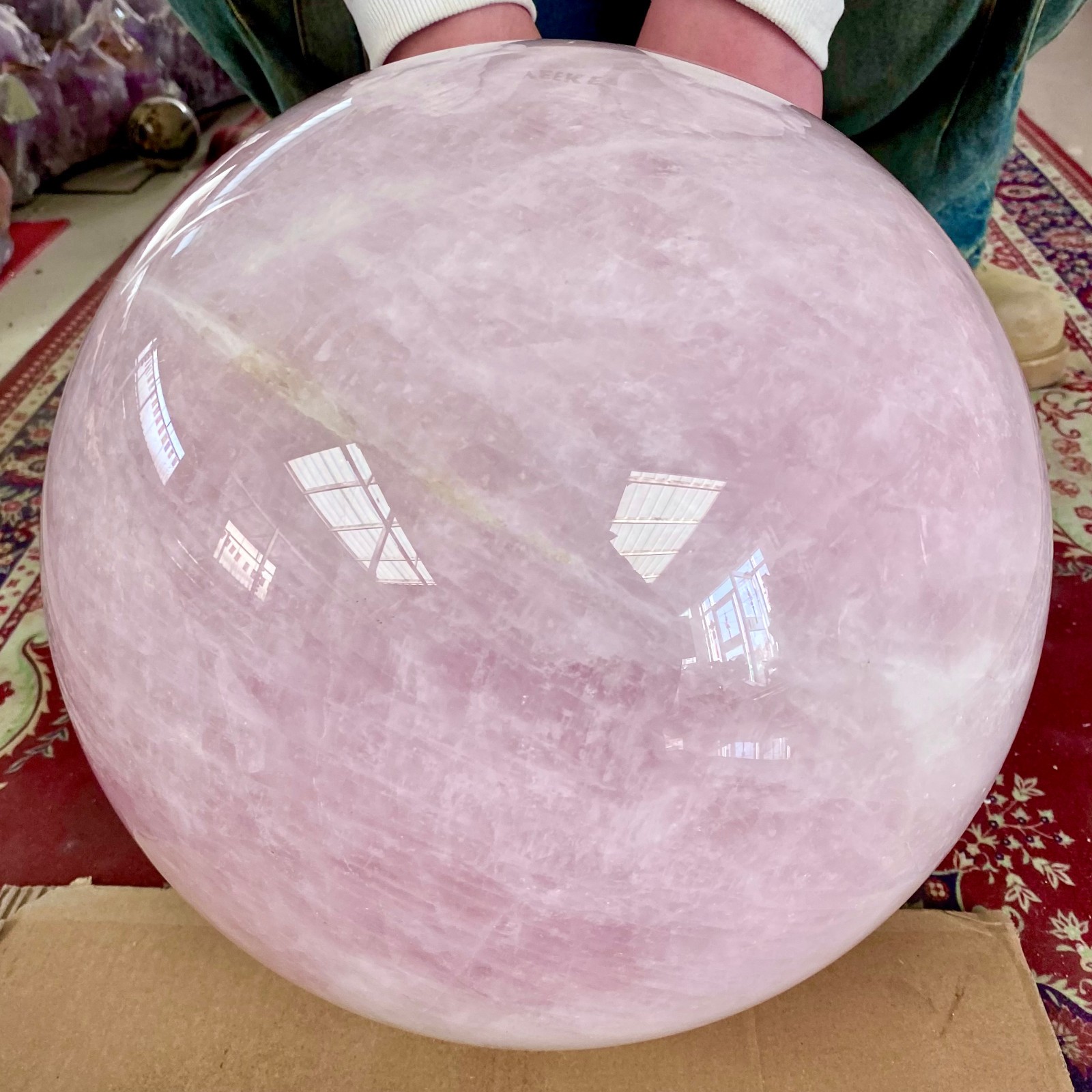 123.37LB Large Natural Crystal Pink Rose Chakra Quartz Sphere healing ball Speci