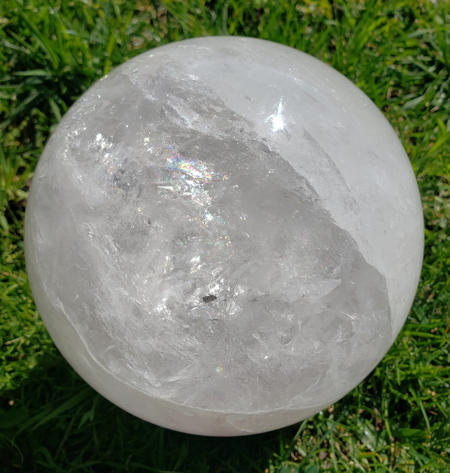 6.5″ Semi Clear Natural Brazilian Quartz Crystal Sphere Ball Orb with Stand